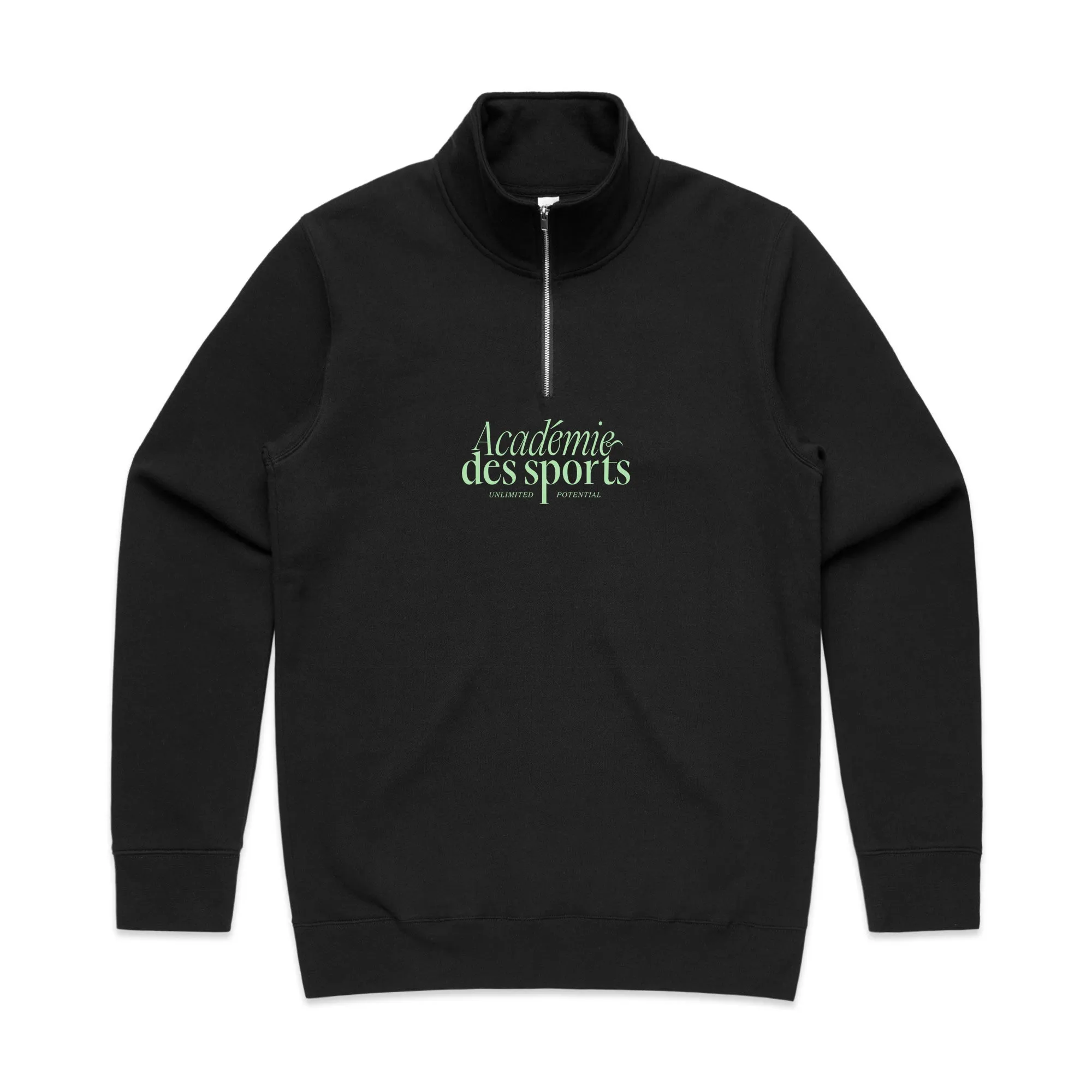 Vice 84 'Acad??mie Des Sports Script' 1/4 Zip Sweater - Black Elegant Comfort Flatlock stitching