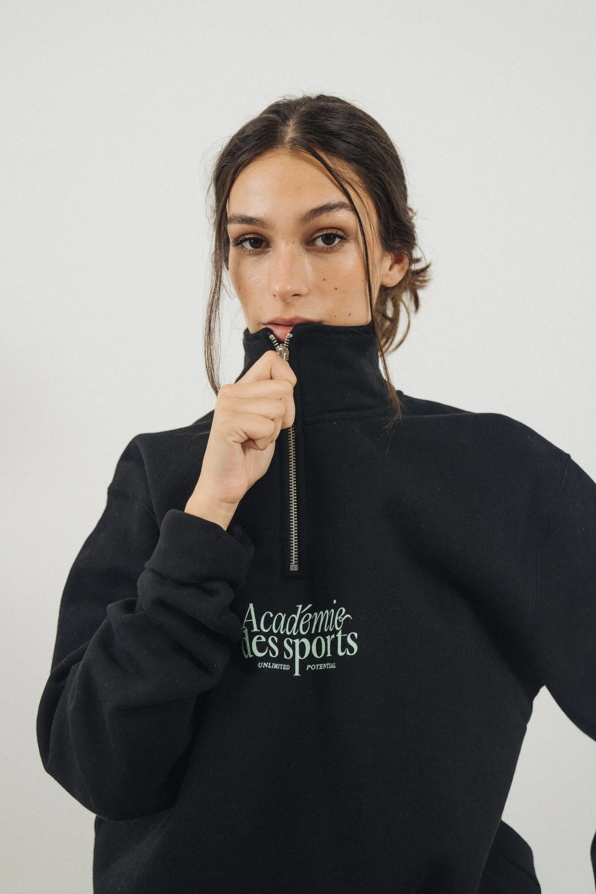 Vice 84 'Acad??mie Des Sports Script' 1/4 Zip Sweater - Black Turtleneck Breathable Knit Wear