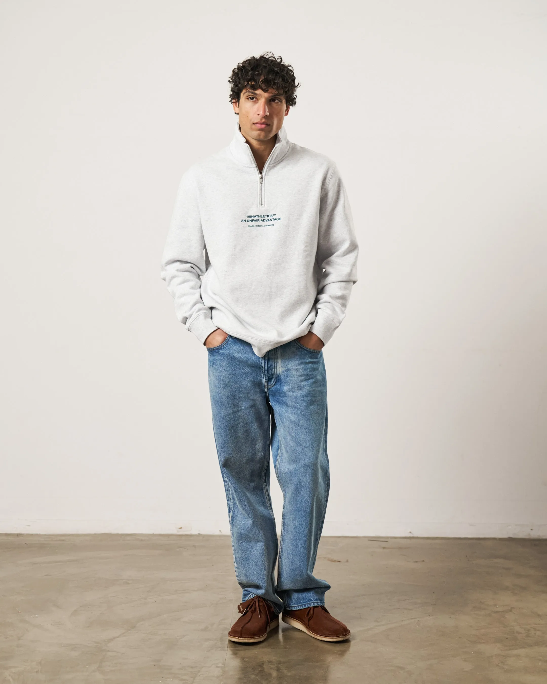 Waffle Knit Vice 84 'Athletics' 1/4 Zip Sweater - Ash Grey
