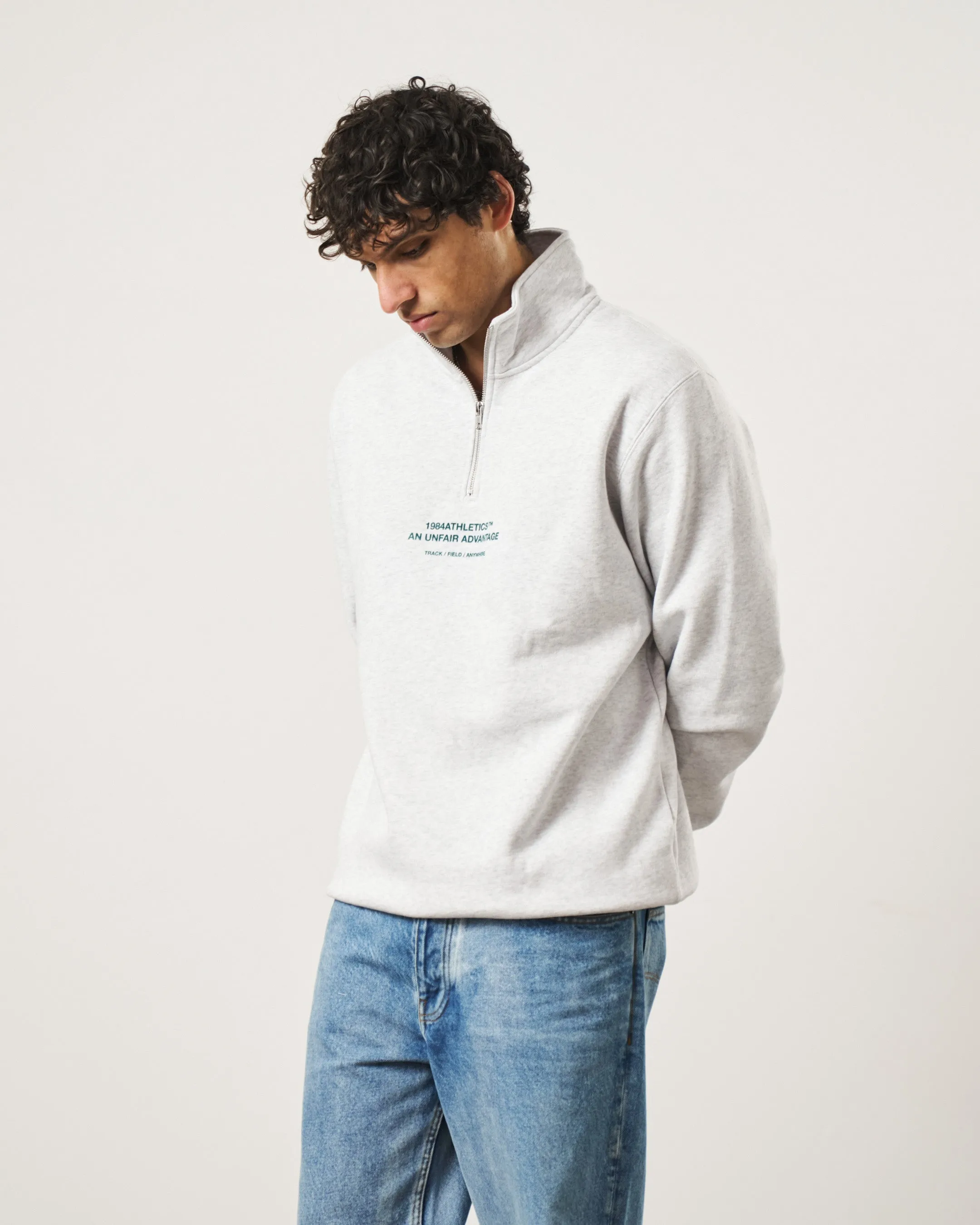 Vice 84 'Athletics' 1/4 Zip Sweater - Ash Grey Cozy Texture Drop Shoulder Design