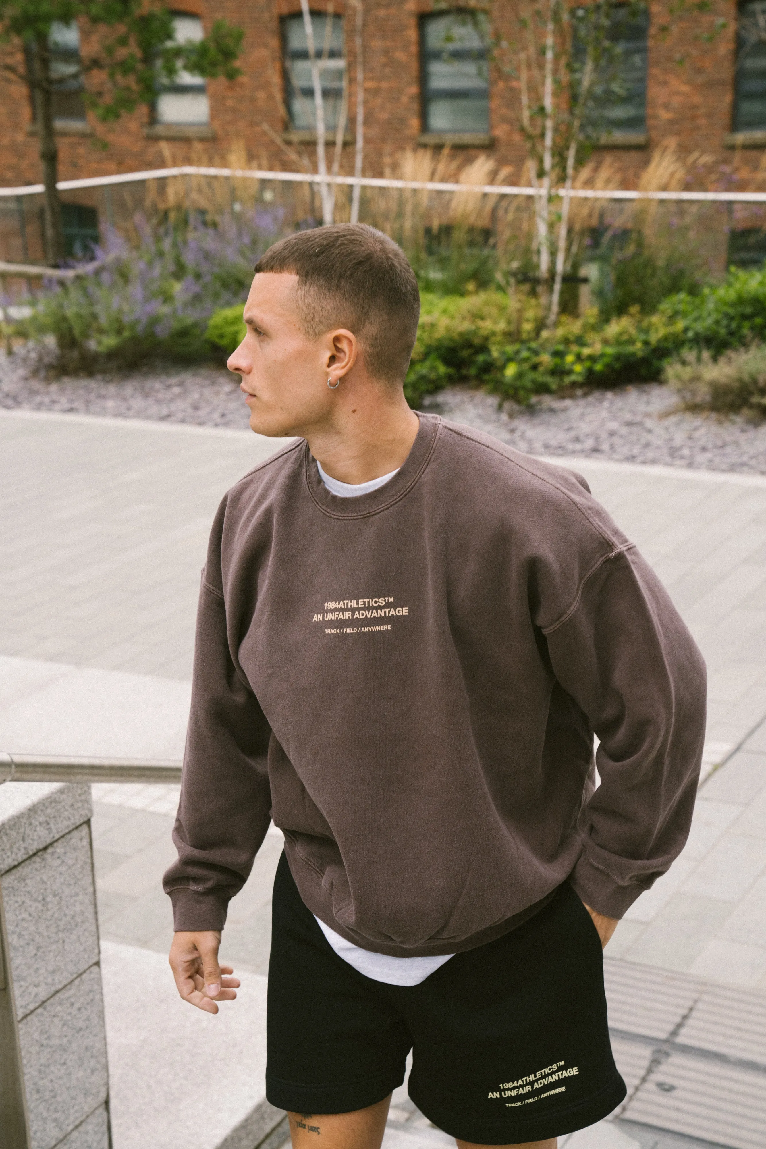 Vice 84 'Athletics' Vintage Washed Sweater - Chocolate Anti Pilling Treatment Winter Cozy