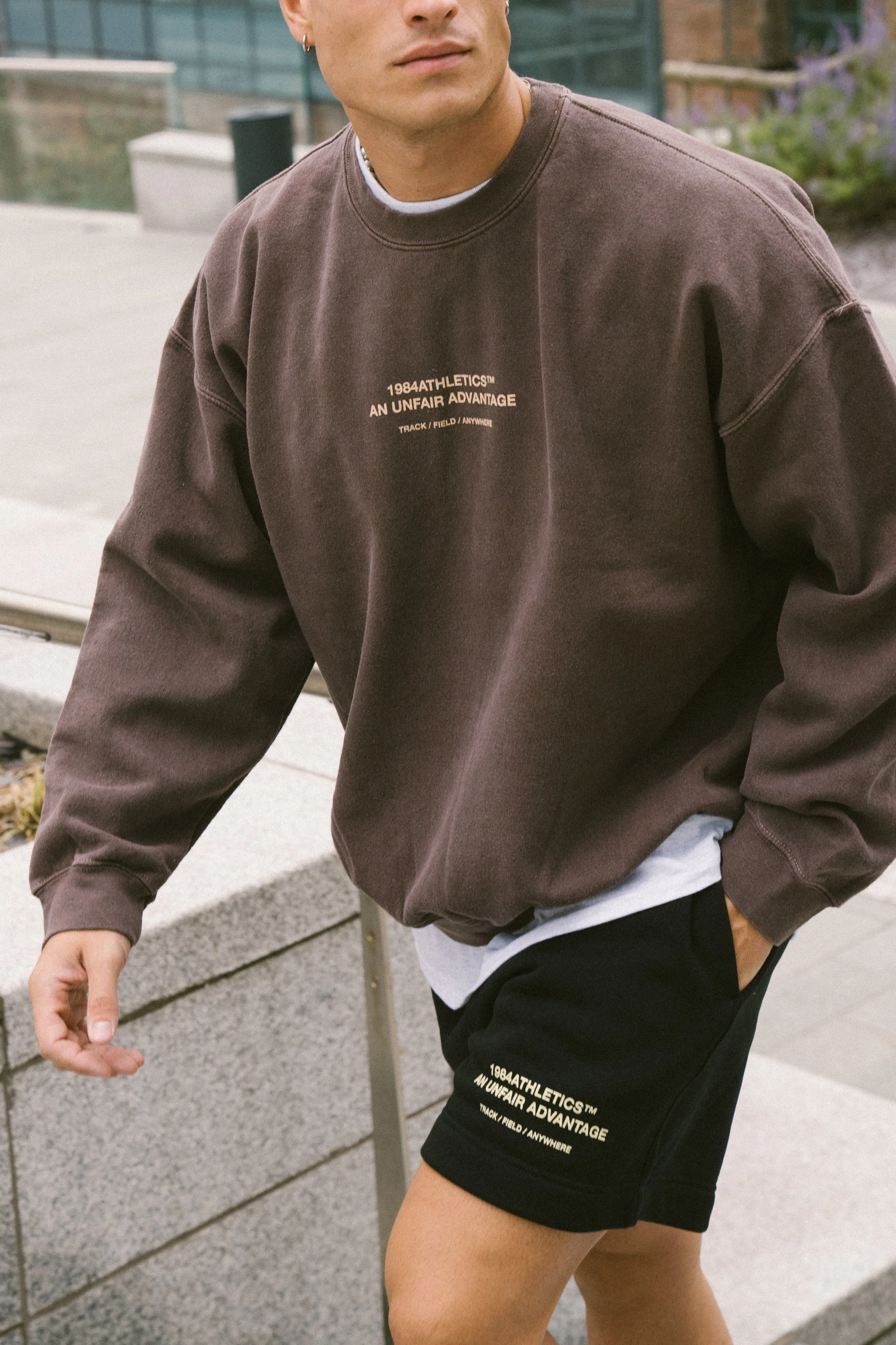 Vice 84 'Athletics' Vintage Washed Sweater - Chocolate Relaxed Wearable Cozy Touch