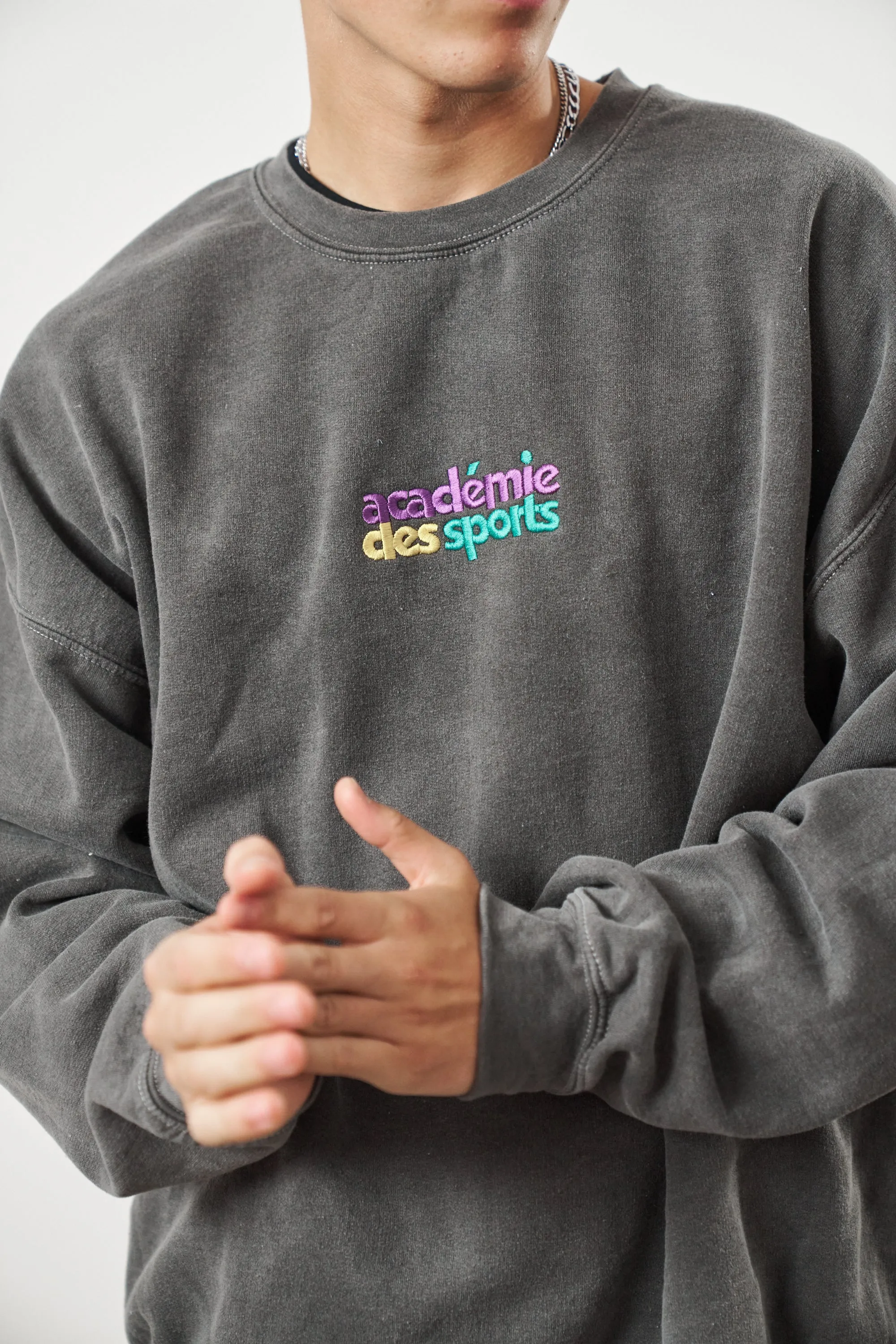 Vice 84 'Club Acad??mie' Embroidered Sweater - Vintage Washed Charcoal Lightweight Cable Pattern Chilly Day Outfit