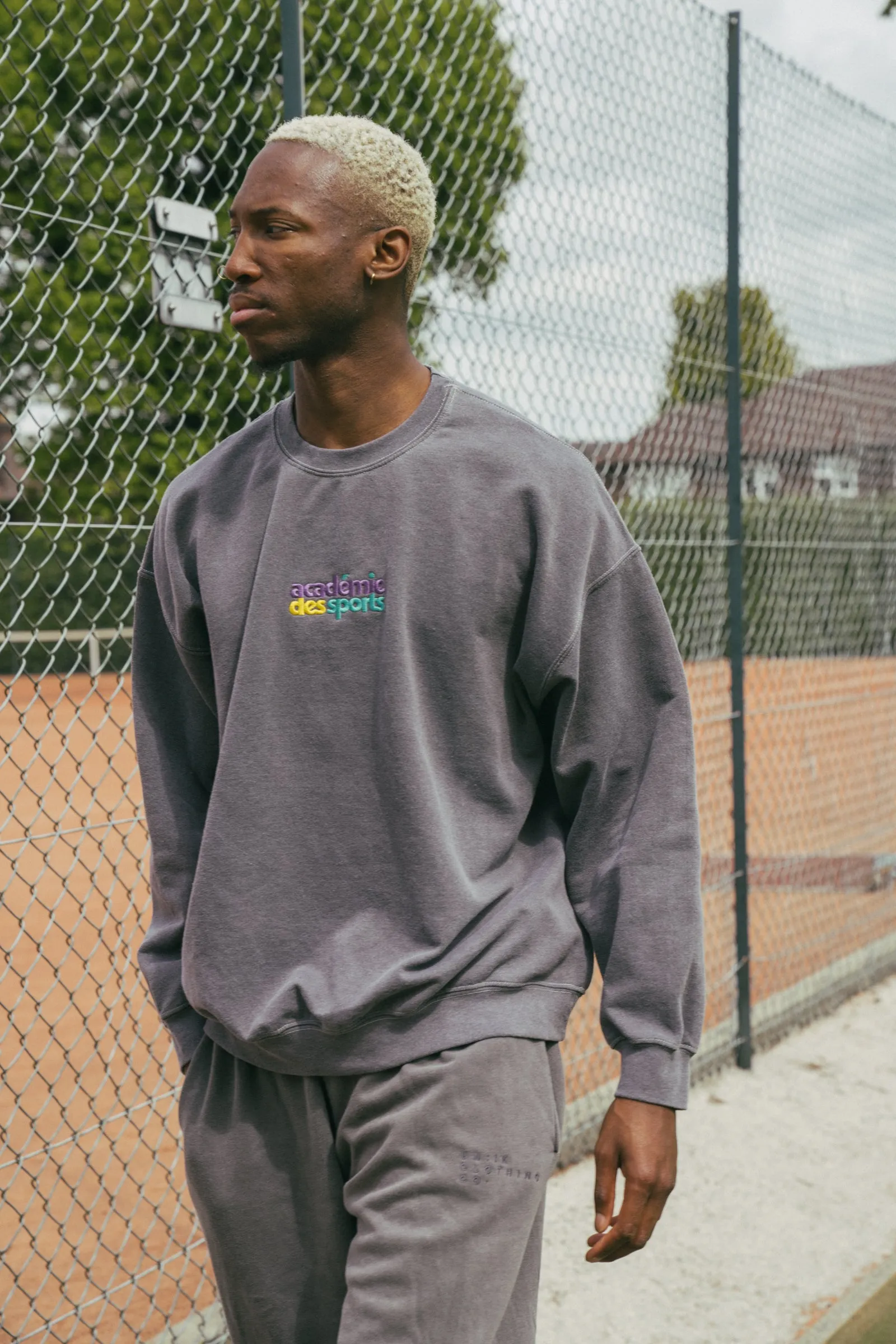 Anti Snag Fabric Casual Outfit Vice 84 'Club Acad??mie' Embroidered Sweater - Vintage Washed Charcoal