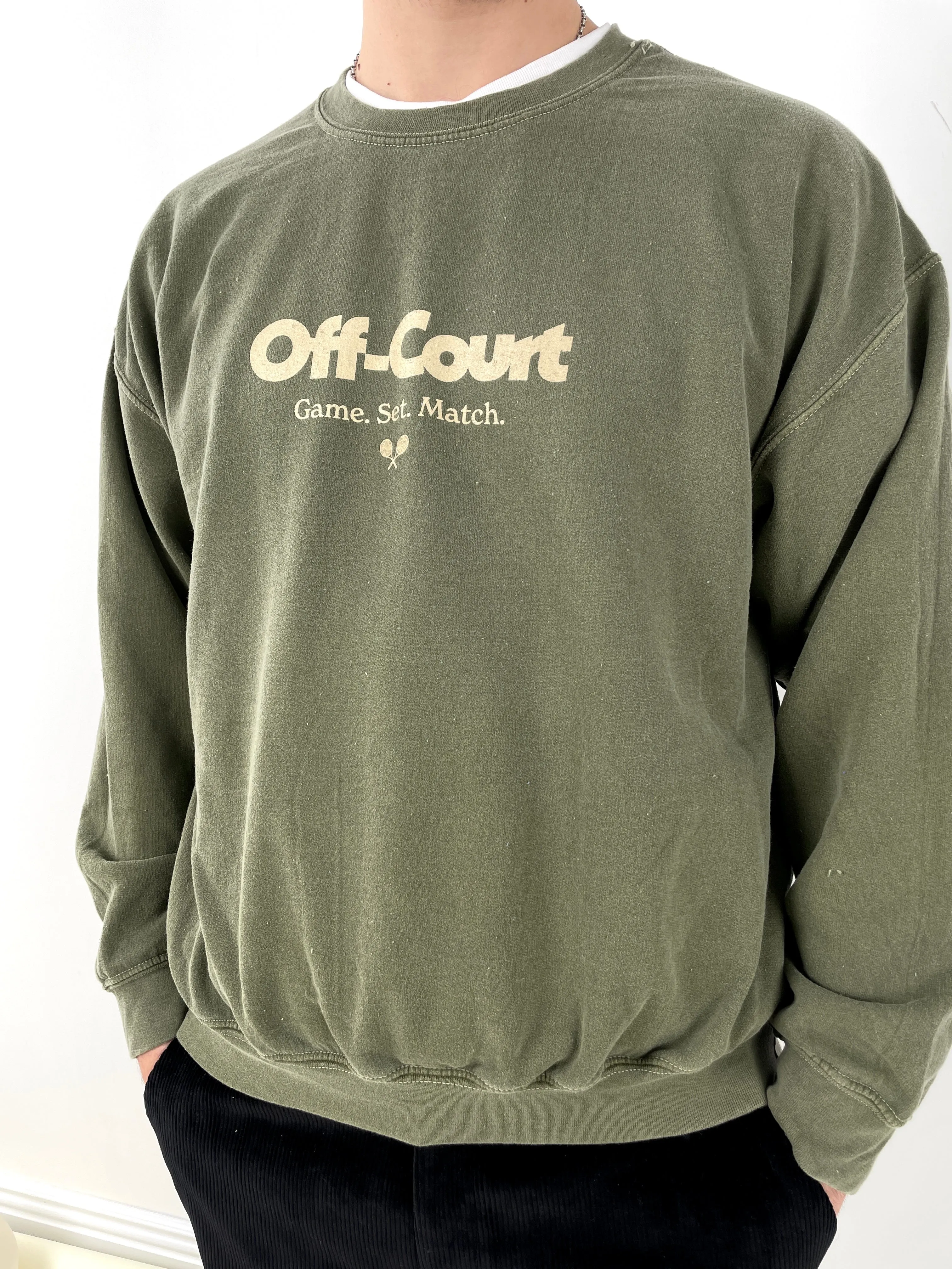 Comfortable knit piece Breathable knit Vice 84 'Off-Court GSM' Vintage Washed Sweater - Khaki