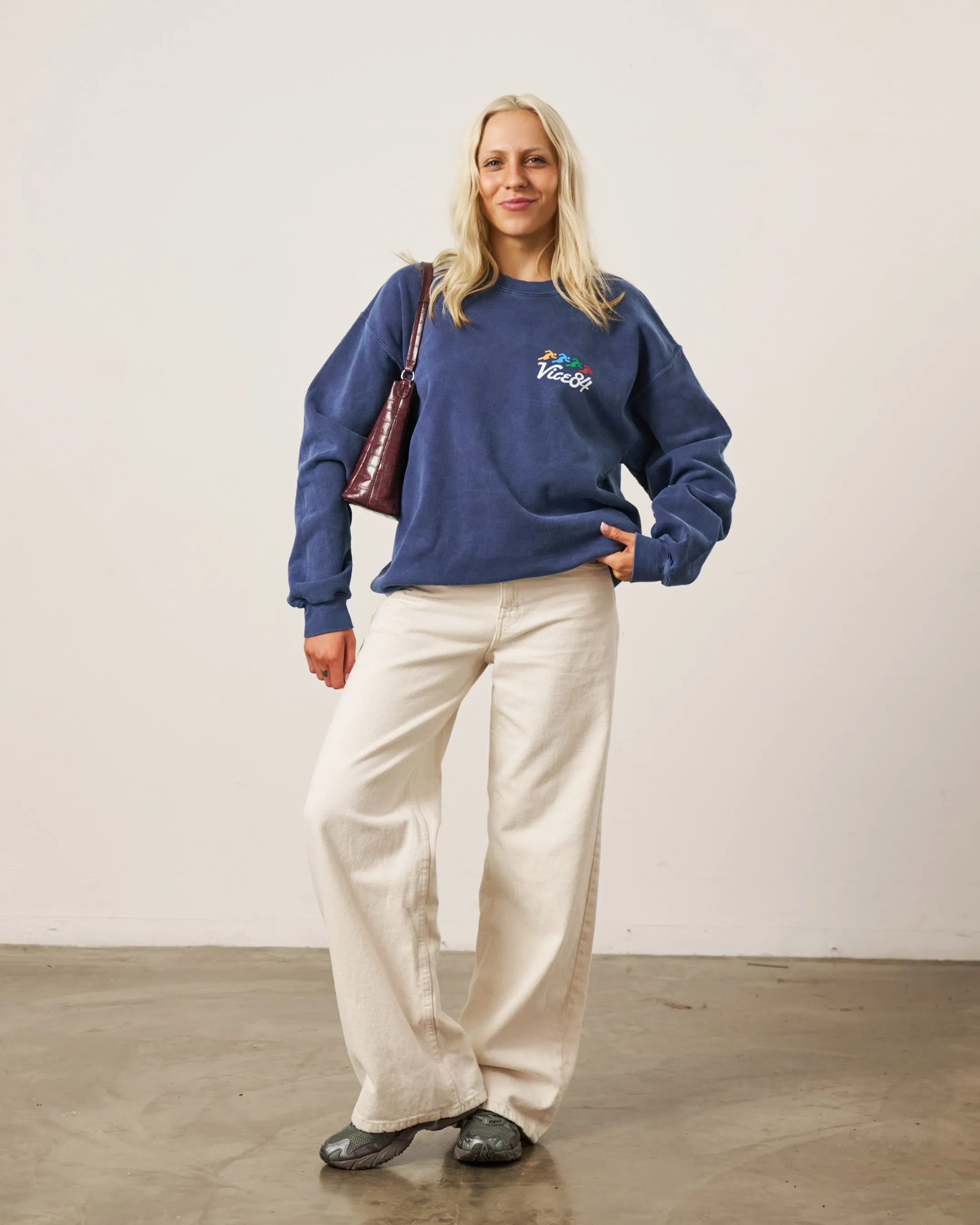 Vice 84 'Runner' Vintage Washed Sweater - Navy Simple Warmth Layering Fashion