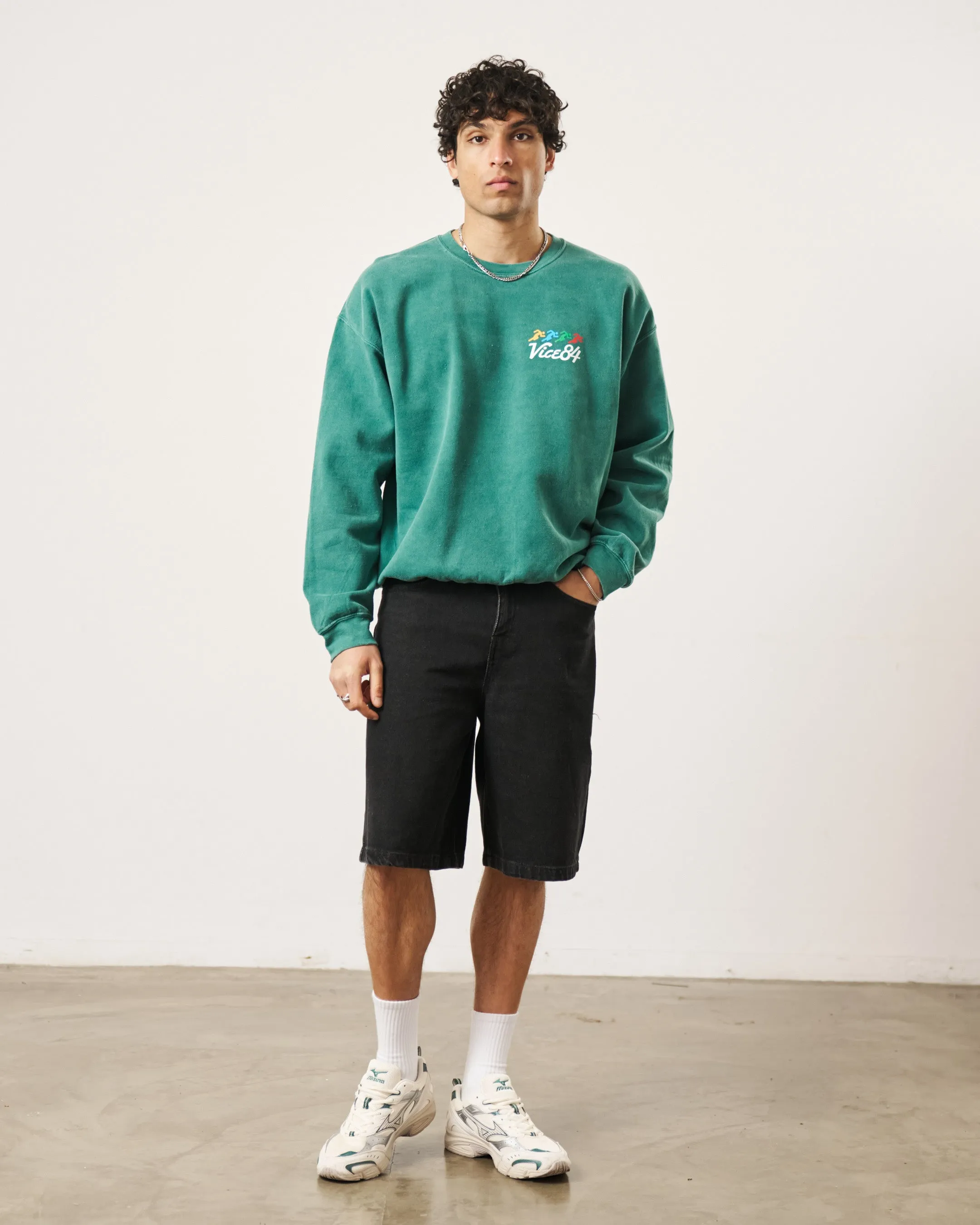Warm Knit Vice 84 'Runner' Vintage Washed Sweater - Pine Green