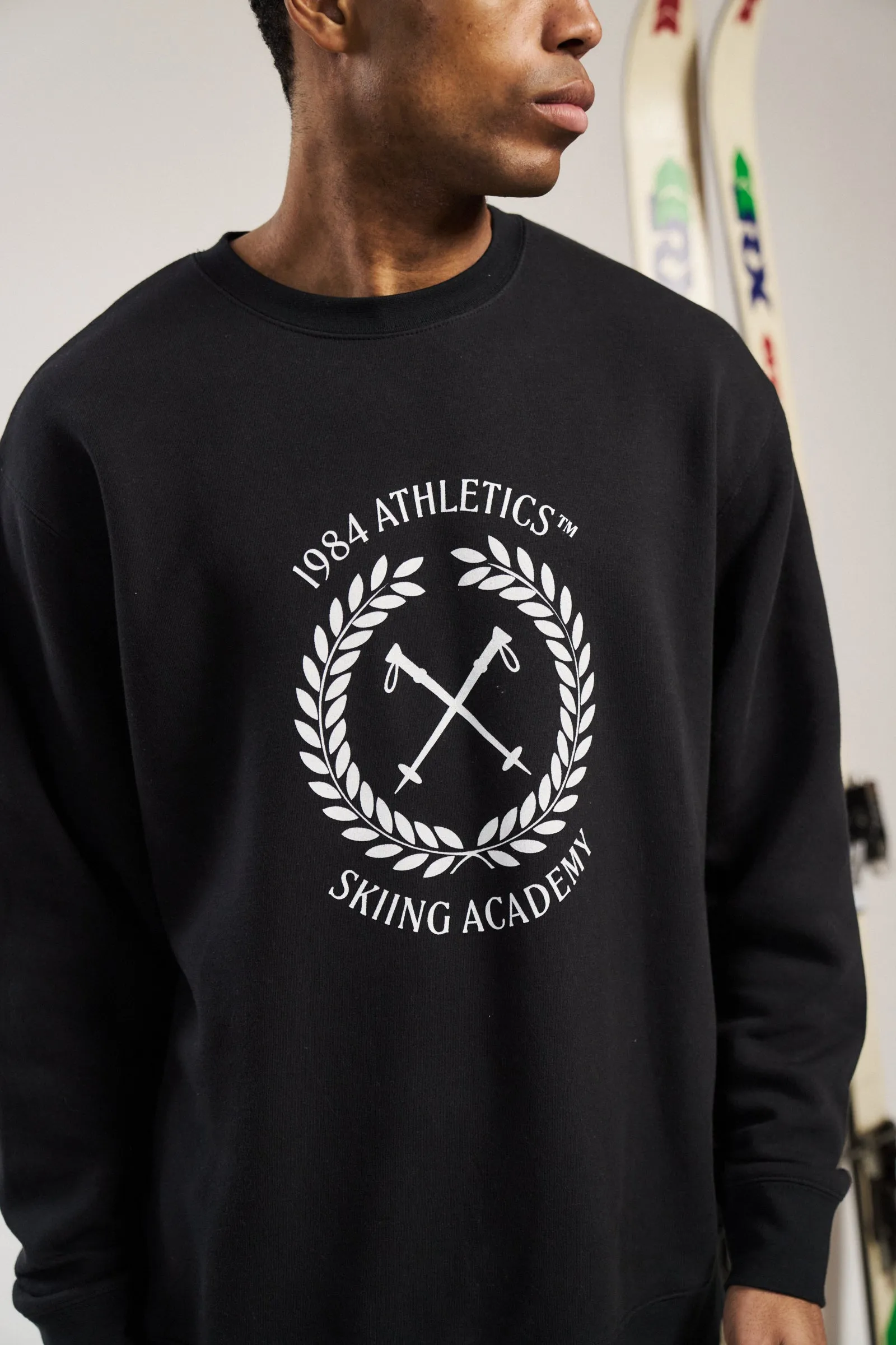 Lattice Stitch Pattern Layering Options Vice 84 'Ski Academy' Crew Sweater - Black