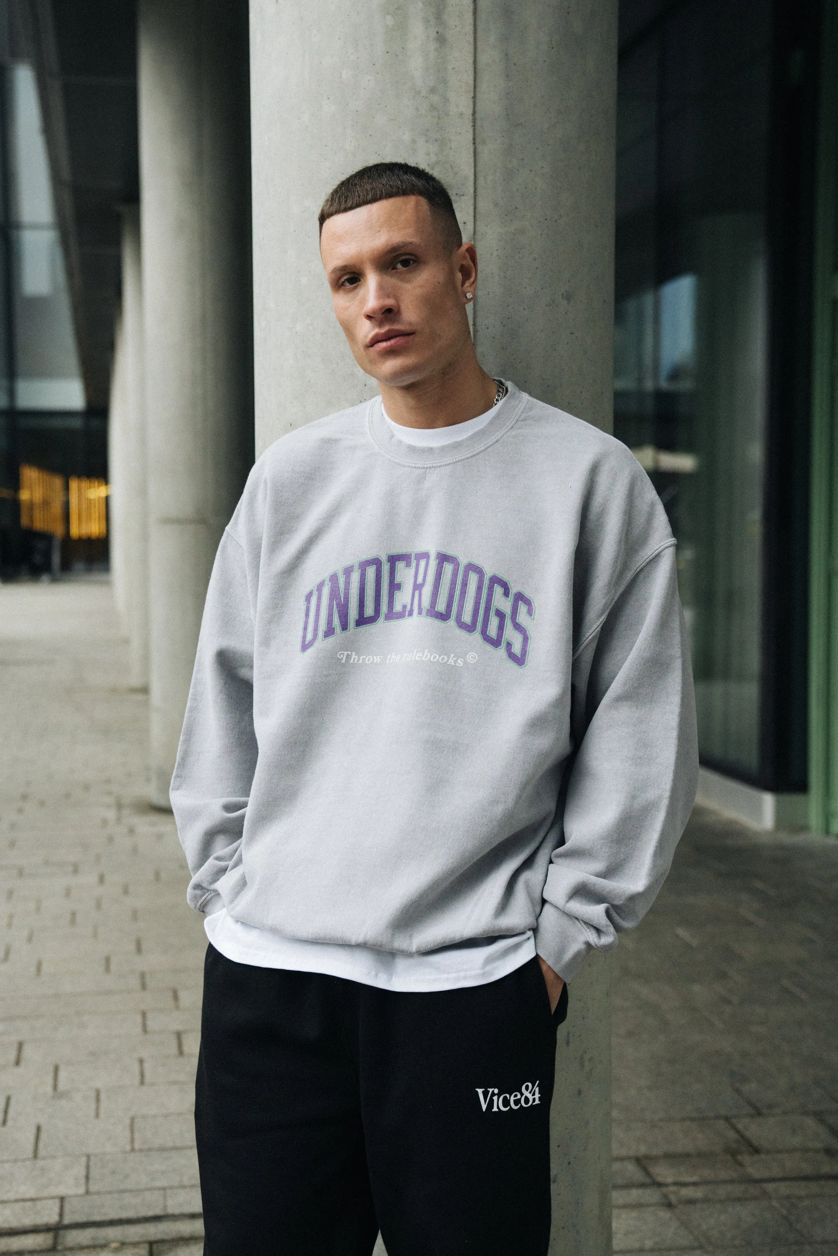 Vice 84 'Underdogs' Vintage Washed Sweater - Ash Grey Smart Look