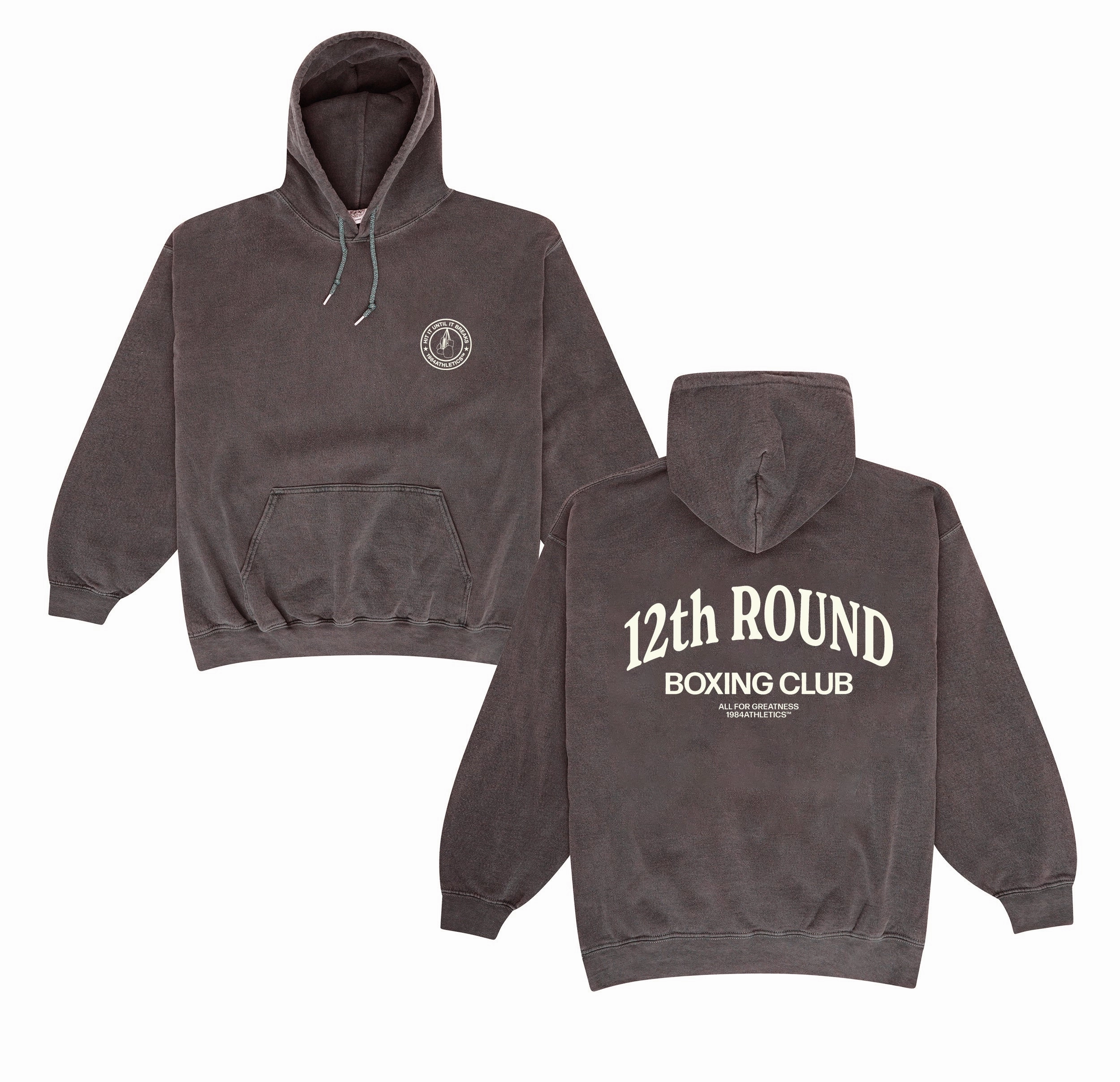 Street Energy Wear High Collar Coverage Vice 84 *10 Years Of* '12th Round' Hoodie - Vintage Washed Brown