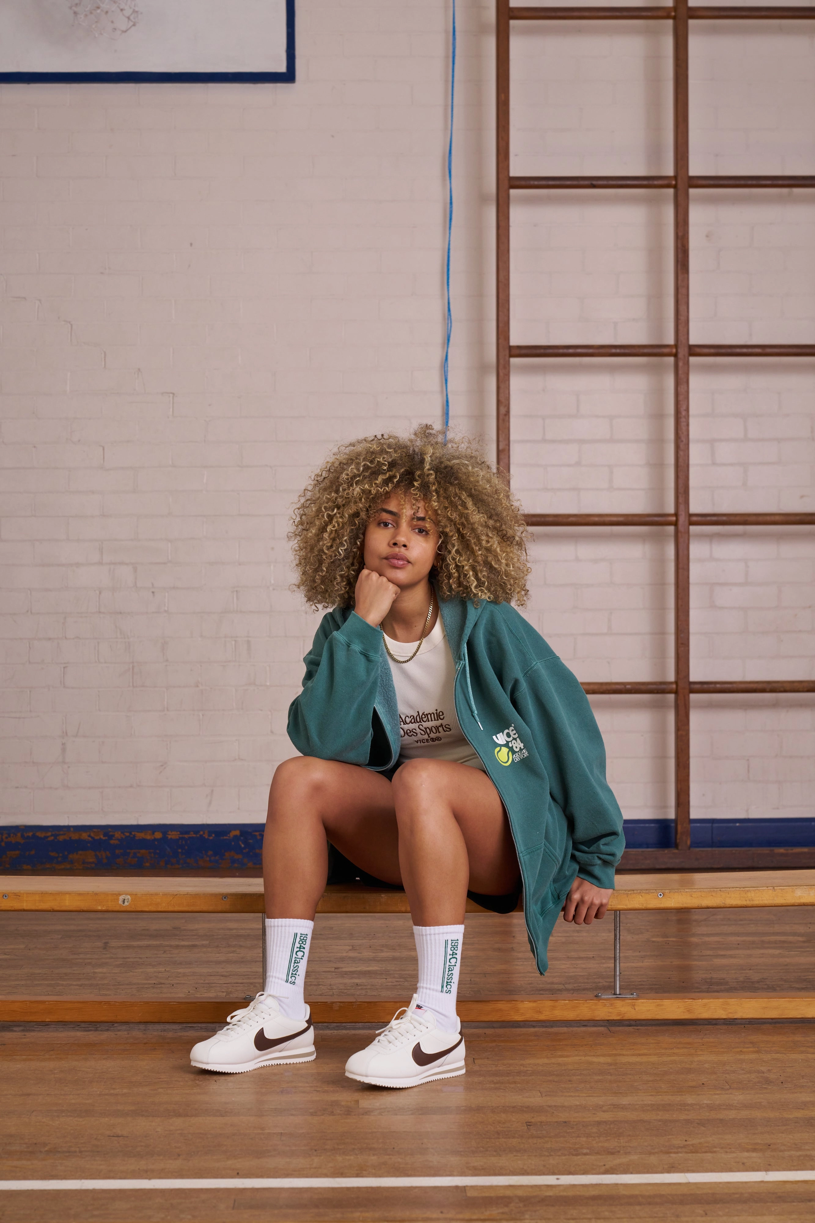 Organza details Vice 84 *10 Years Of* 'Tennis' Zip Up Vintage Washed Hoodie - Green