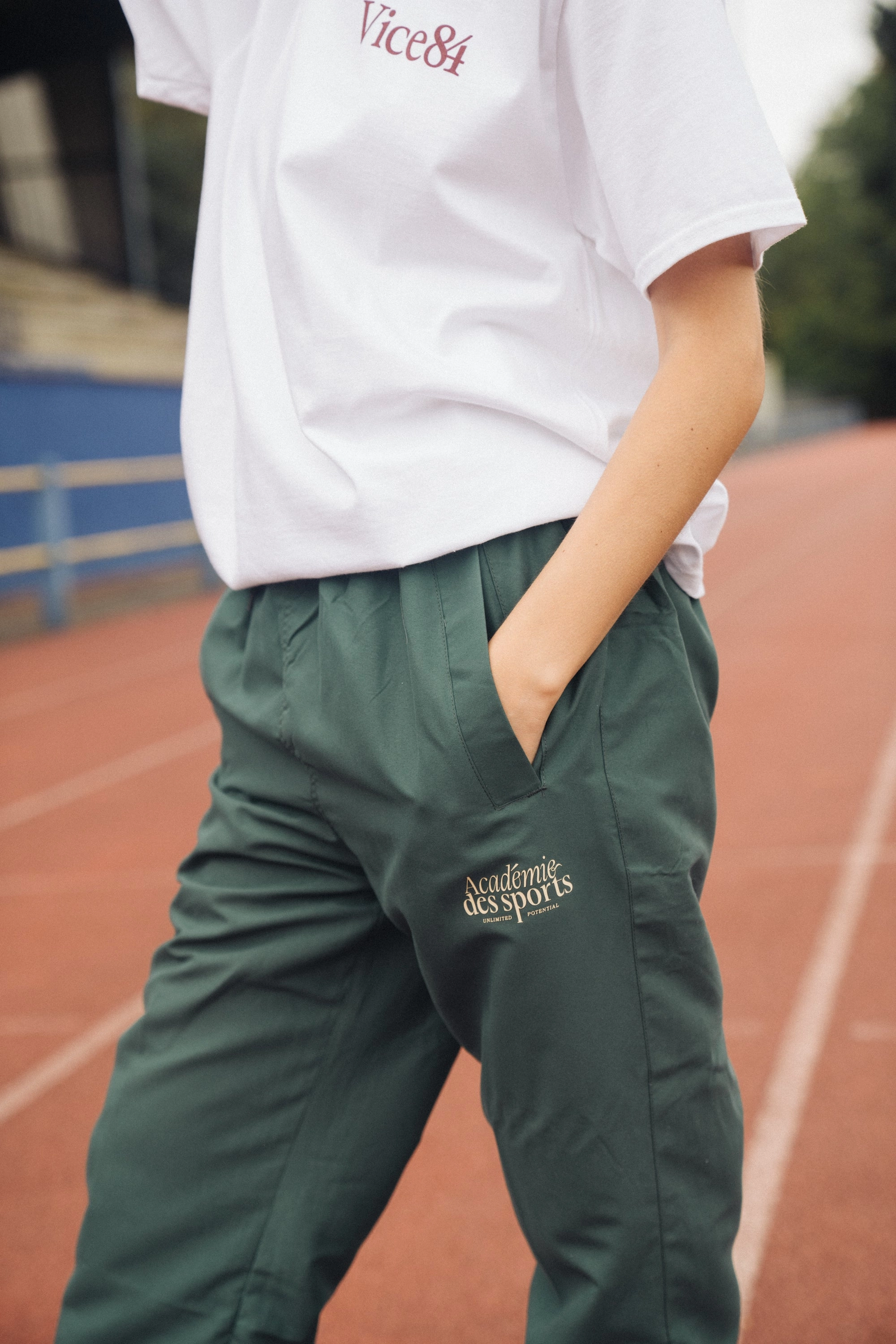 smooth zipper Seasonal Wear Vice 84 'Acad??mie Des Sports Script' Nylon Trackpants - Green