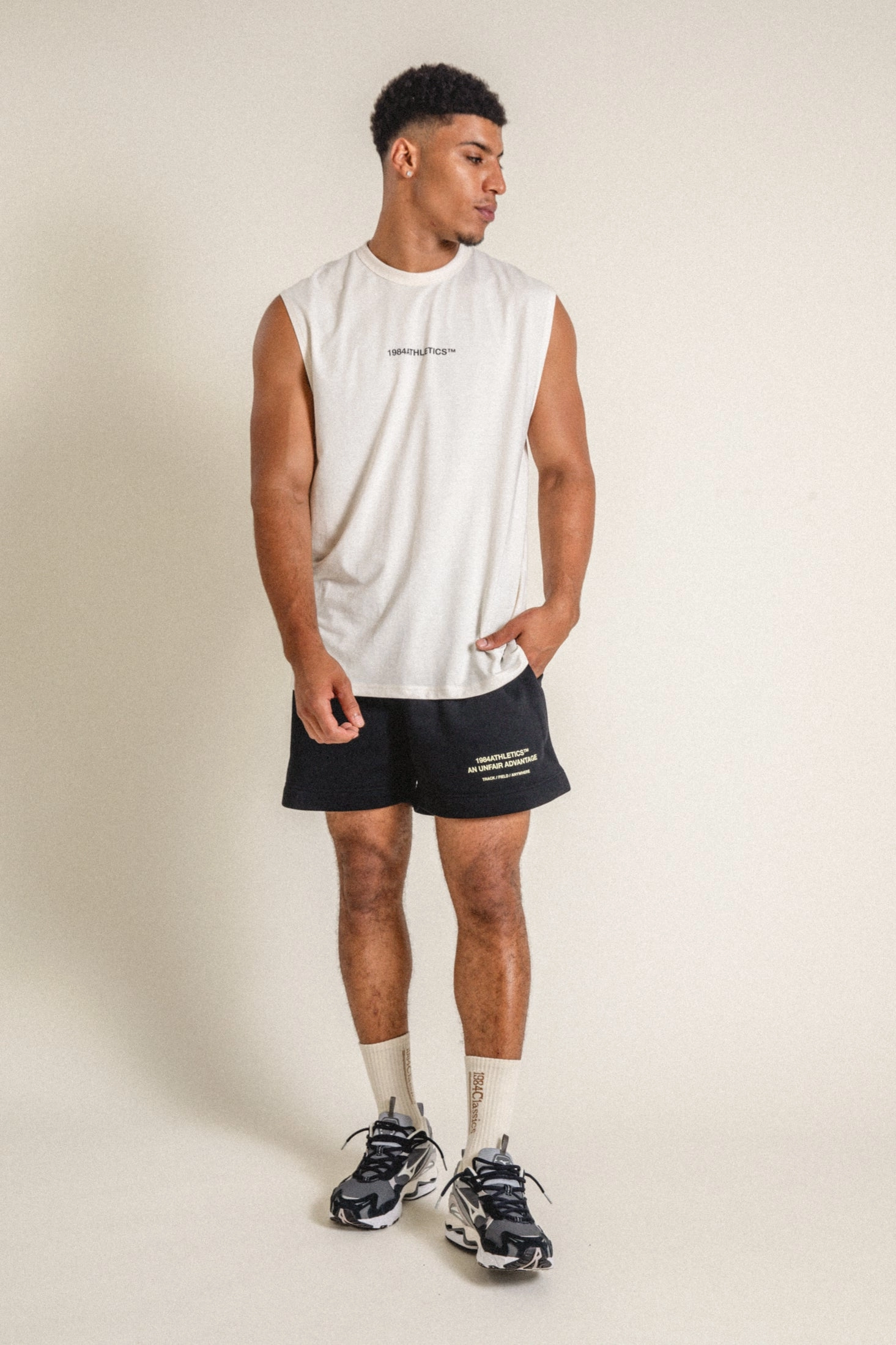 Flexible Shoulder Seams Vice 84 'Athletics' Active Tank - Ecru