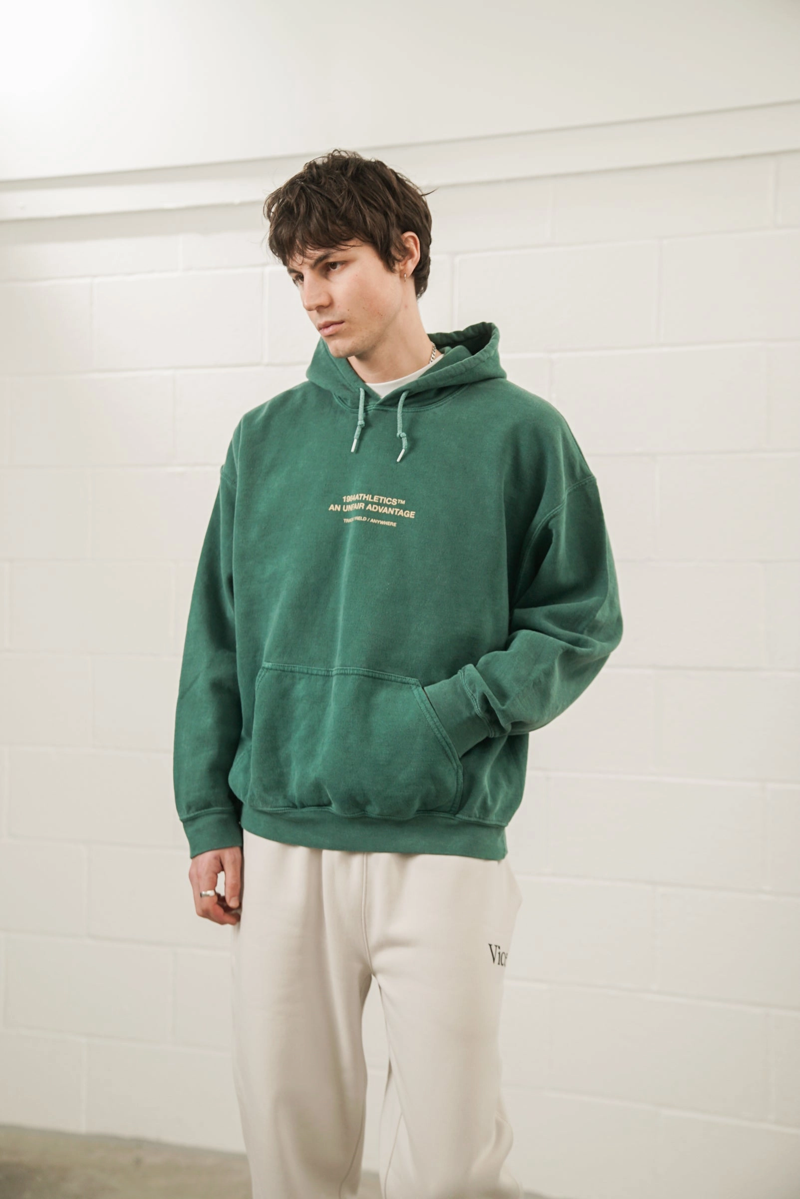 Snow Wear High Neck Collar Vice 84 'Athletics' Vintage Washed Hoodie - Forest