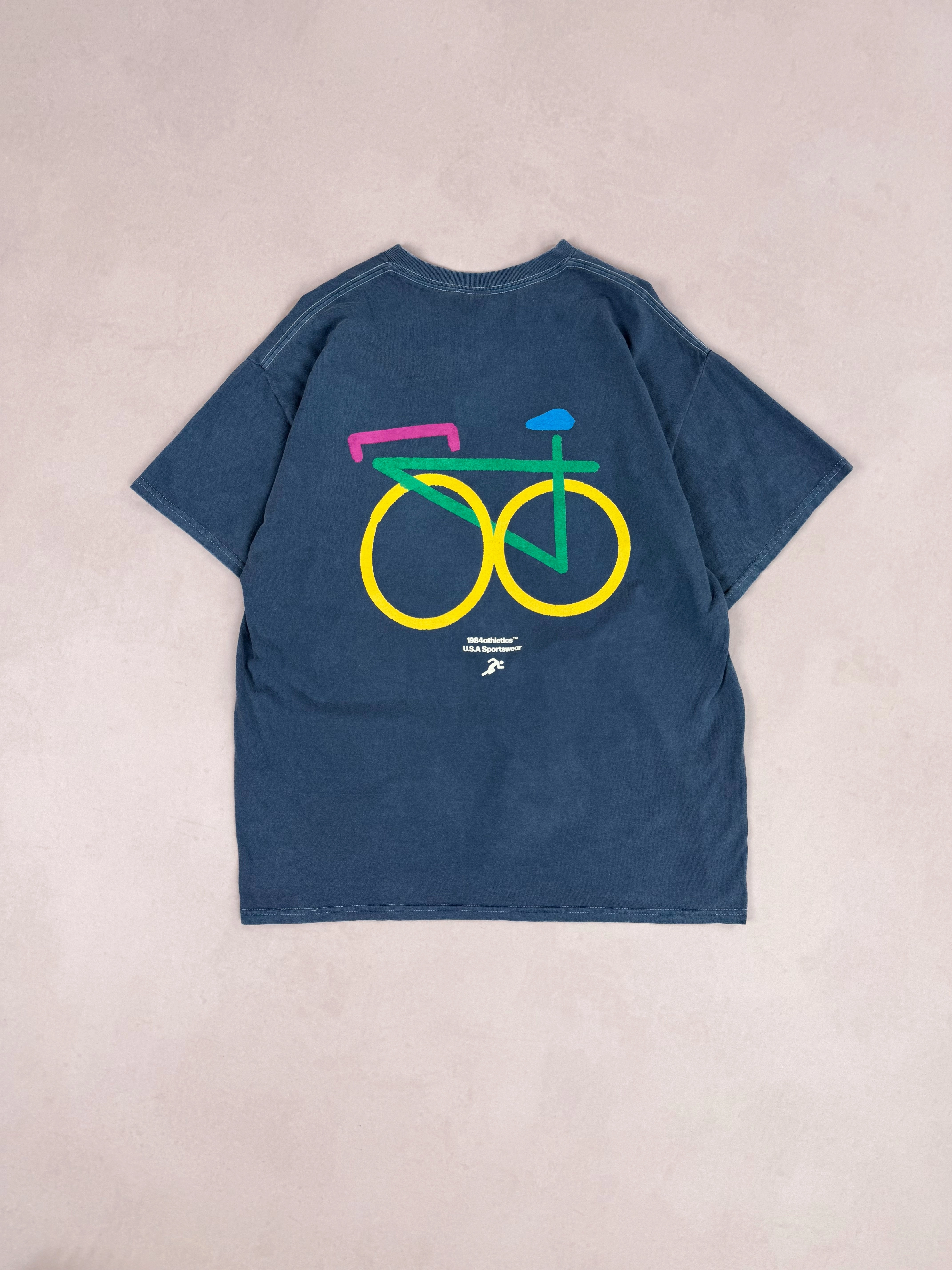 Vice 84 'Bicycle' Vintage Washed Tee - Navy Lace trim Garment Dyed Technique