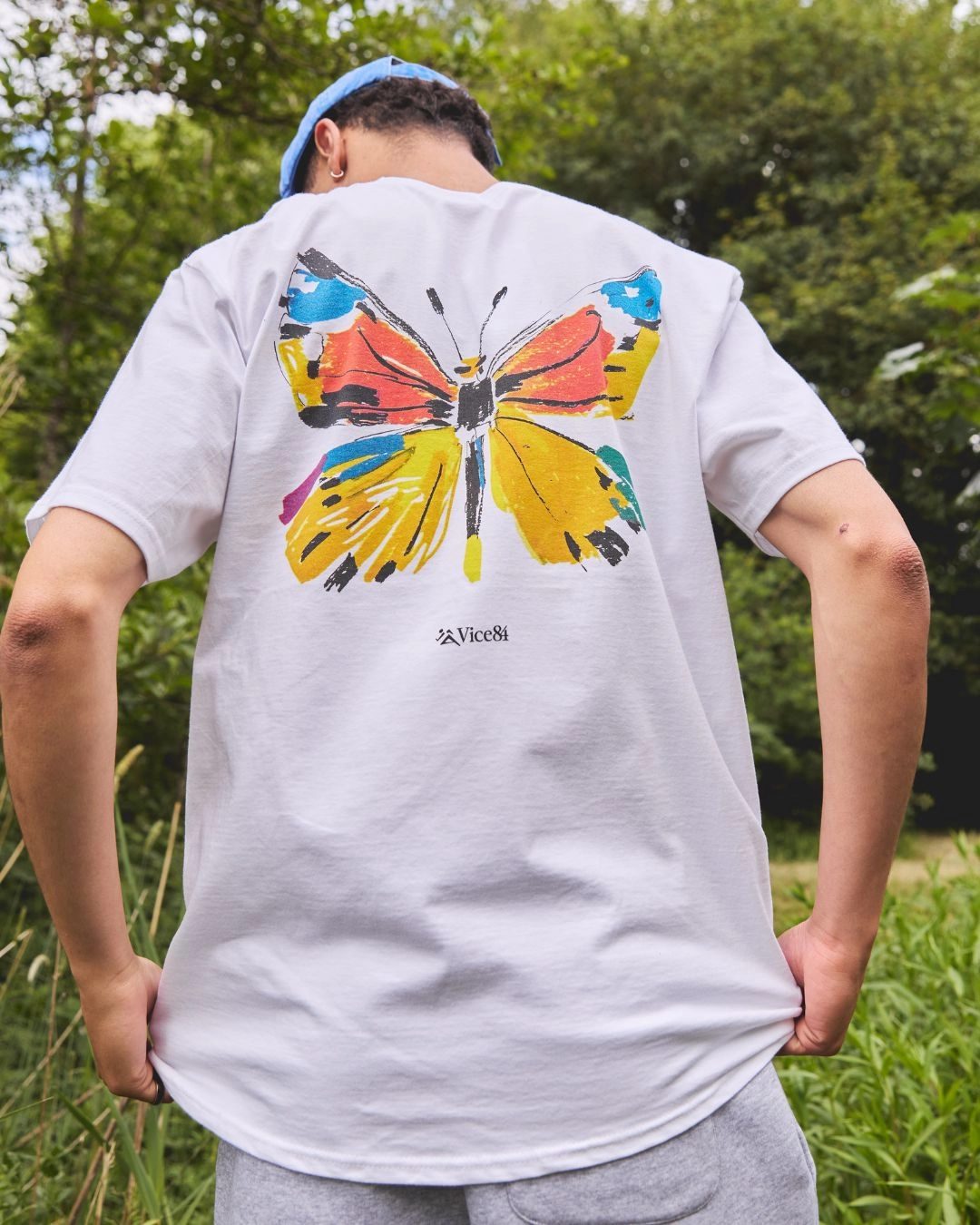Chafe Free Armhole Vice 84 'Butterfly' Tee - White