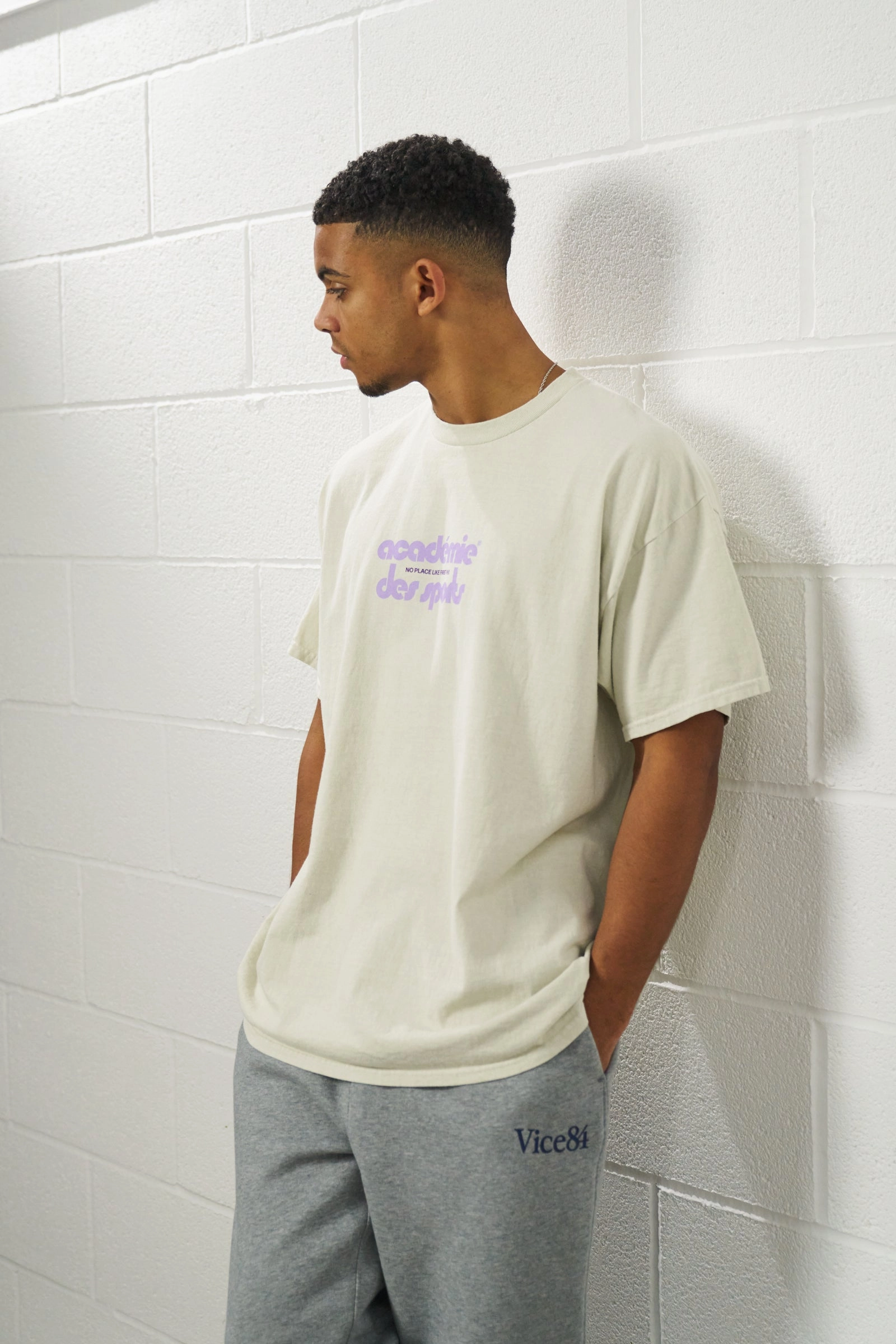 Premium Cotton Blend Vice 84 'Club Acad??mie' Vintage Washed Tee Twinpack - Cream/Navy