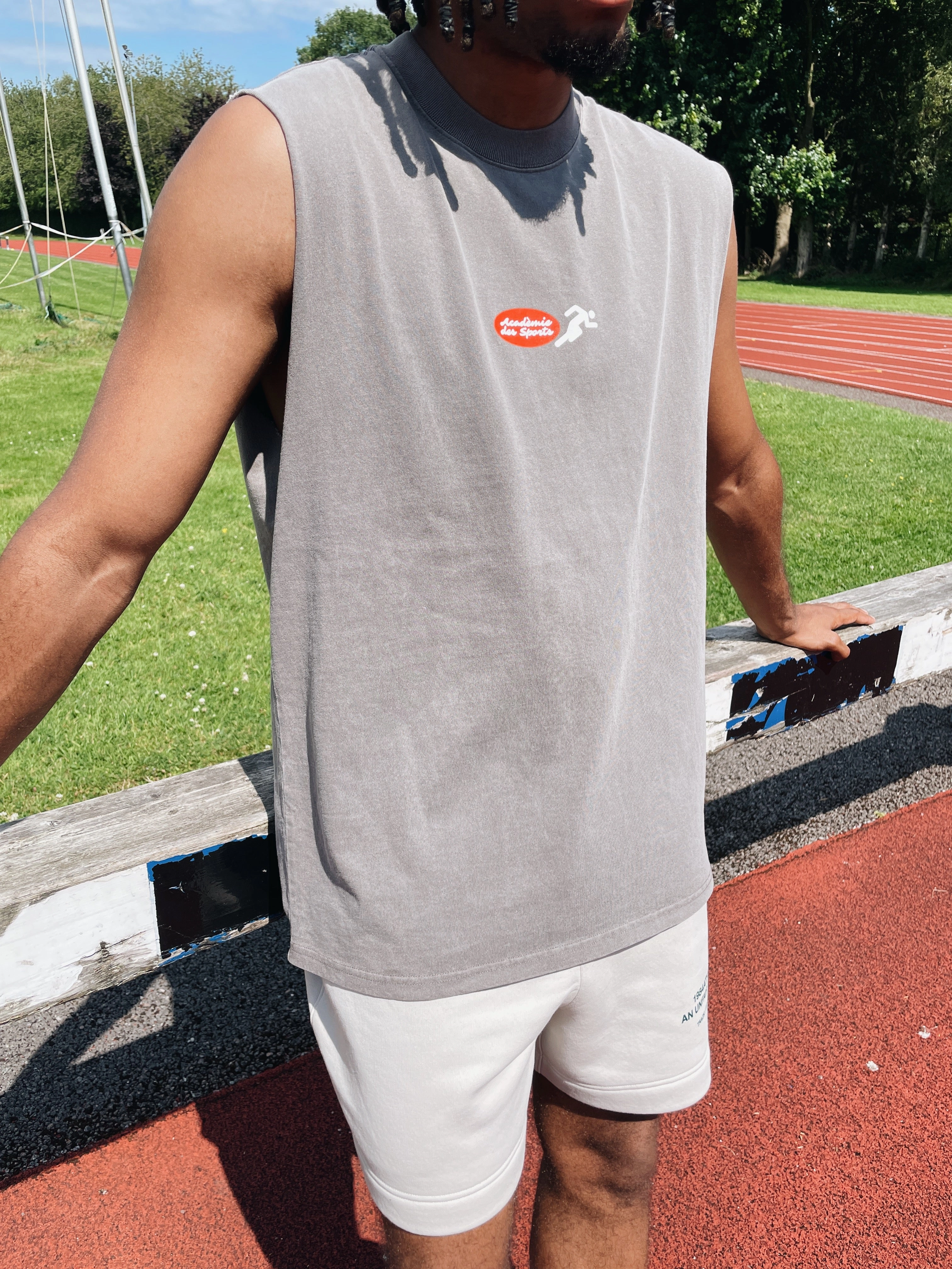 Vice 84 'Fun Club' Active Tank - Faded Grey Pocket Detailing