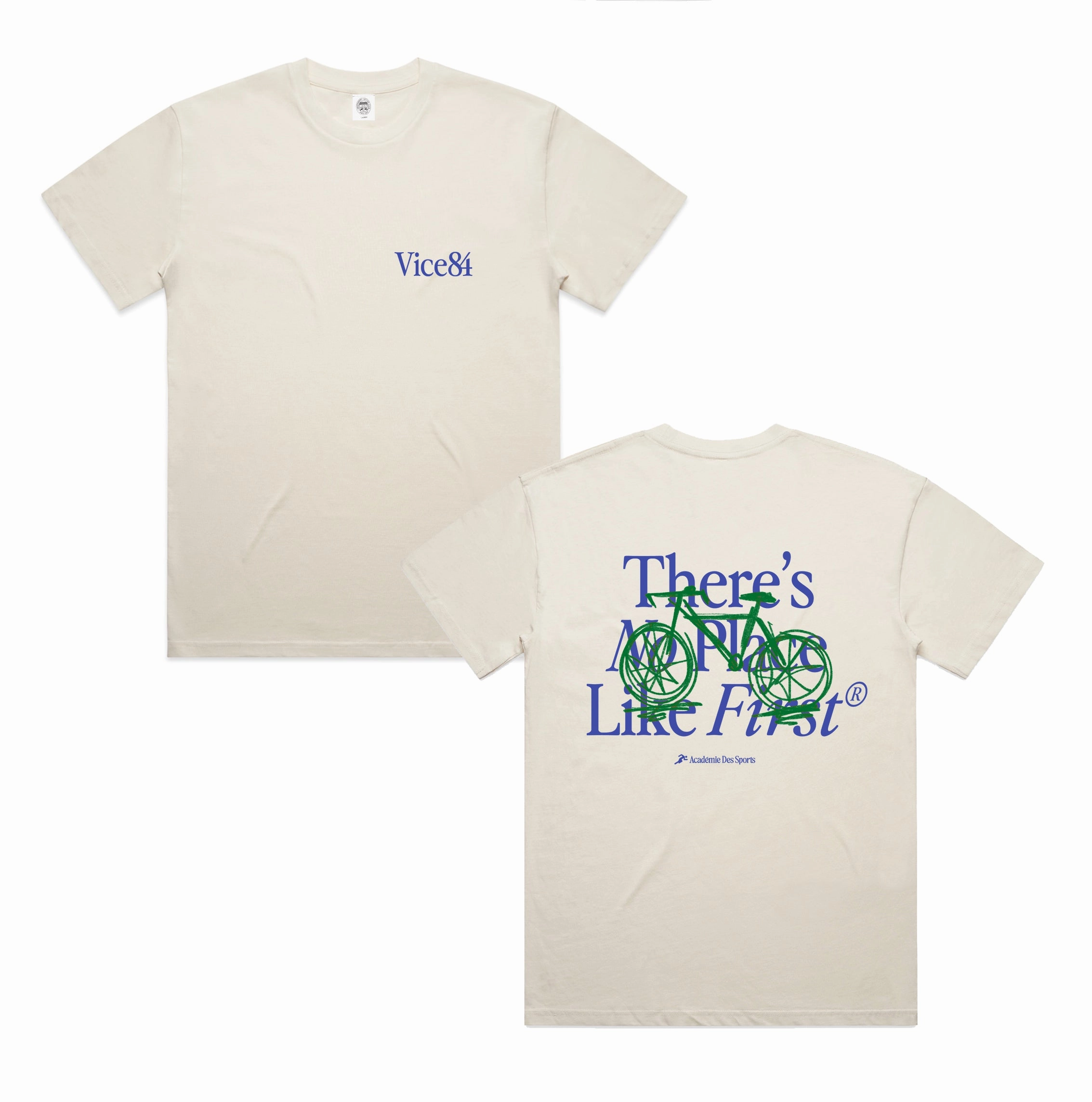 Flexible Neckband Fit for All Seasons Vice 84 'No Place Like First' Tee - Ecru