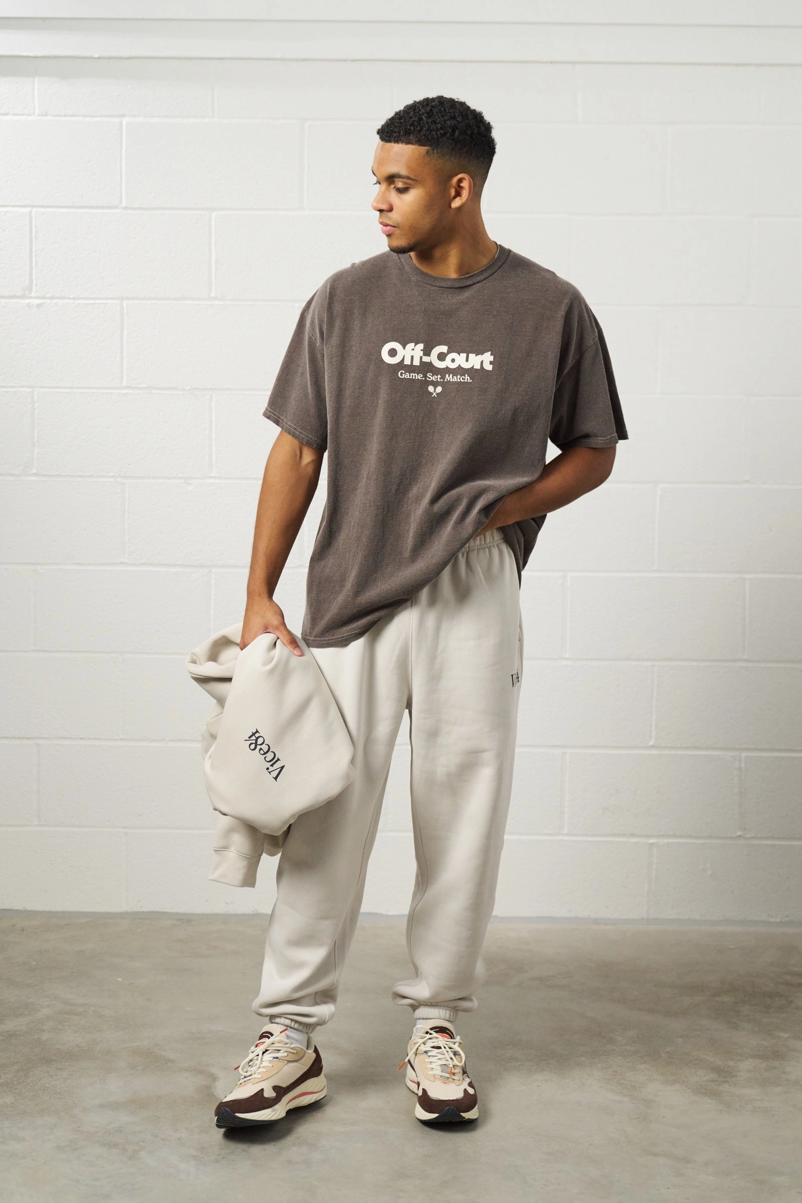 Vice 84 'Off-Court GSM' Vintage Washed Tee - Brown Relaxing Day Functional Side Gussets