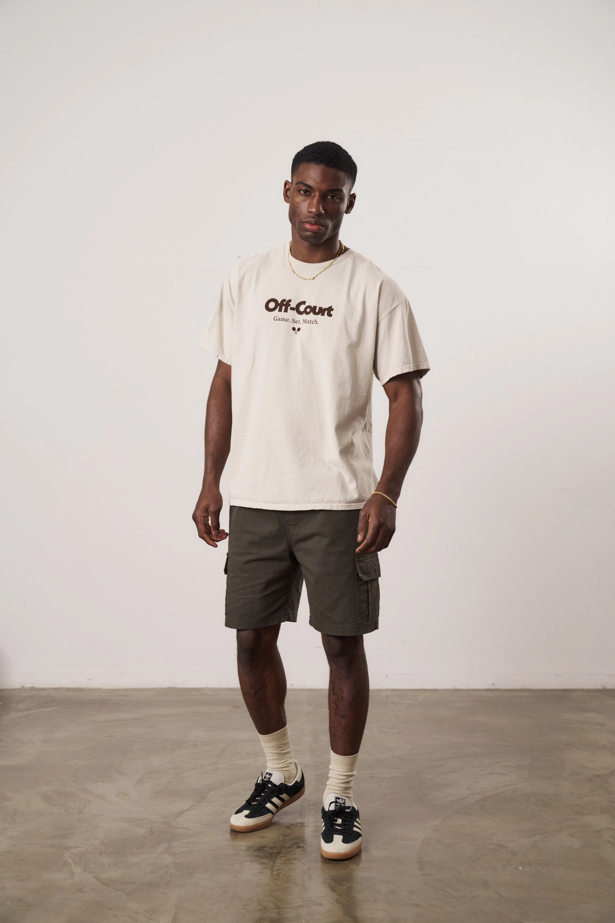 Vice 84 'Off-Court GSM' Vintage Washed Tee - Cream Layered Sleeve Construction Street Smart Look