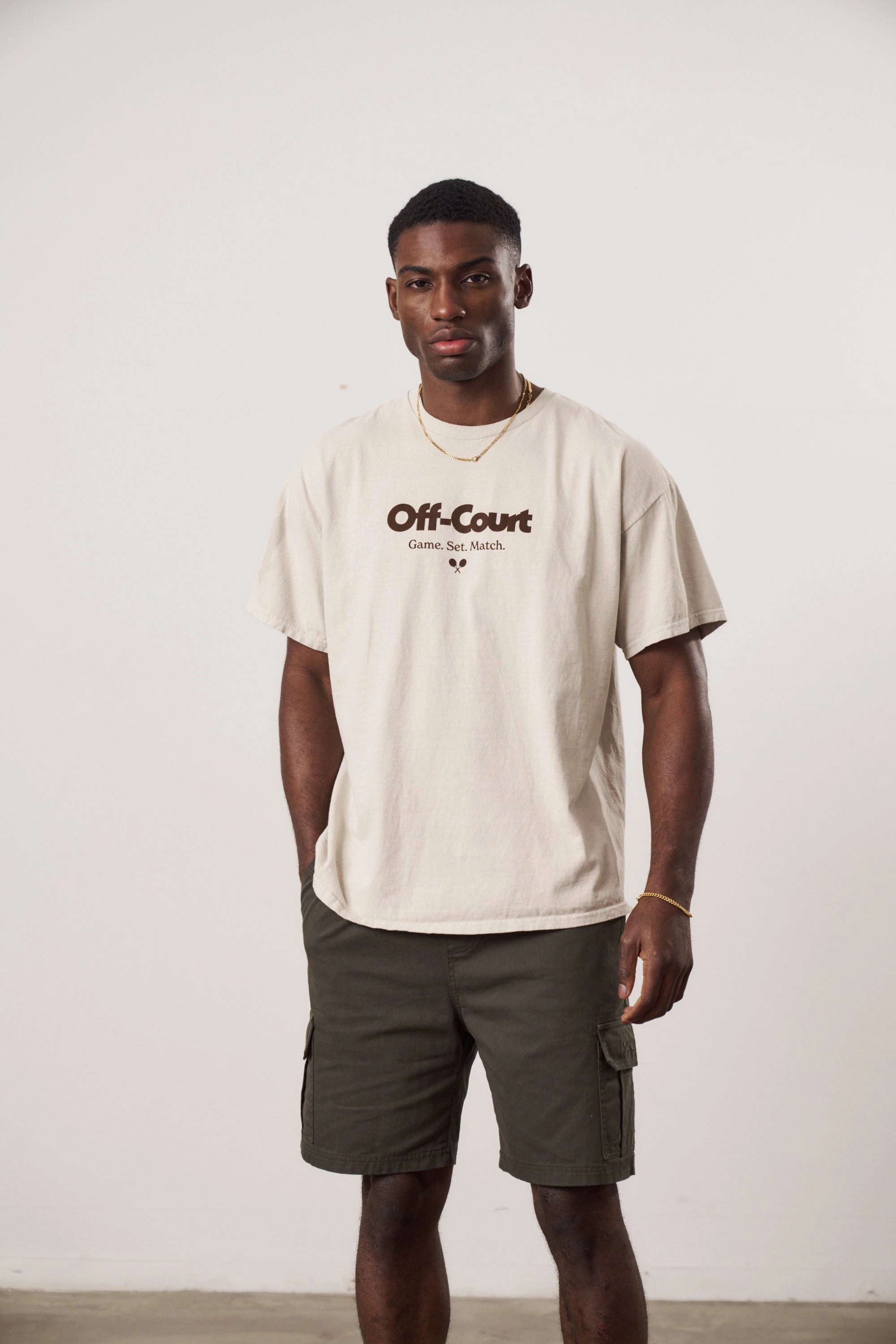 Bold Statement Stylish Vice 84 'Off-Court GSM' Vintage Washed Tee Twinpack - Brown/Cream