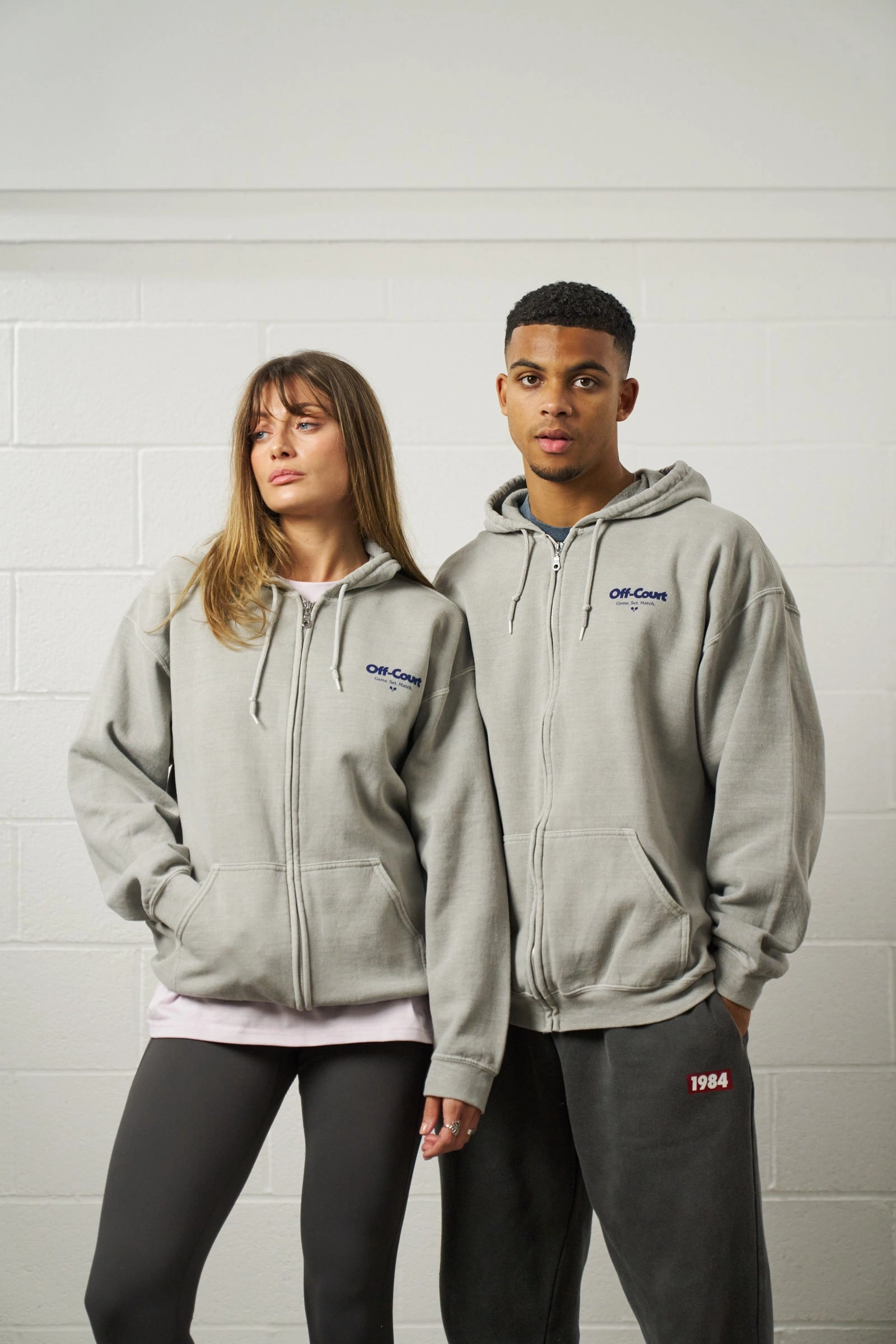Designer Touch Vice 84 'Off-Court GSM' Zip Up Vintage Washed Hoodie - Grey