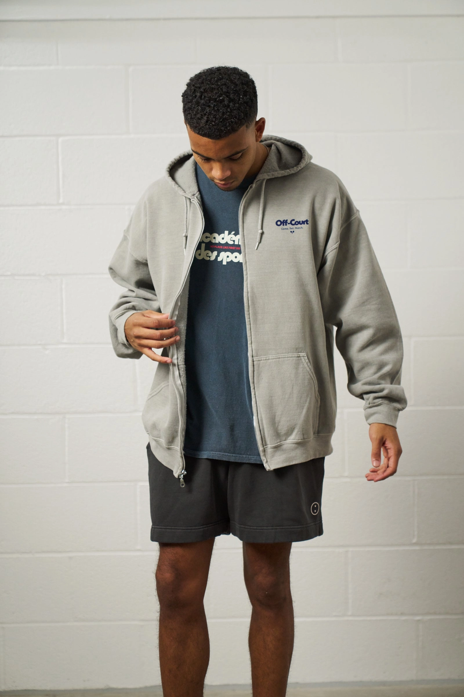Lounge Comfort Vice 84 'Off-Court GSM' Zip Up Vintage Washed Hoodie - Grey