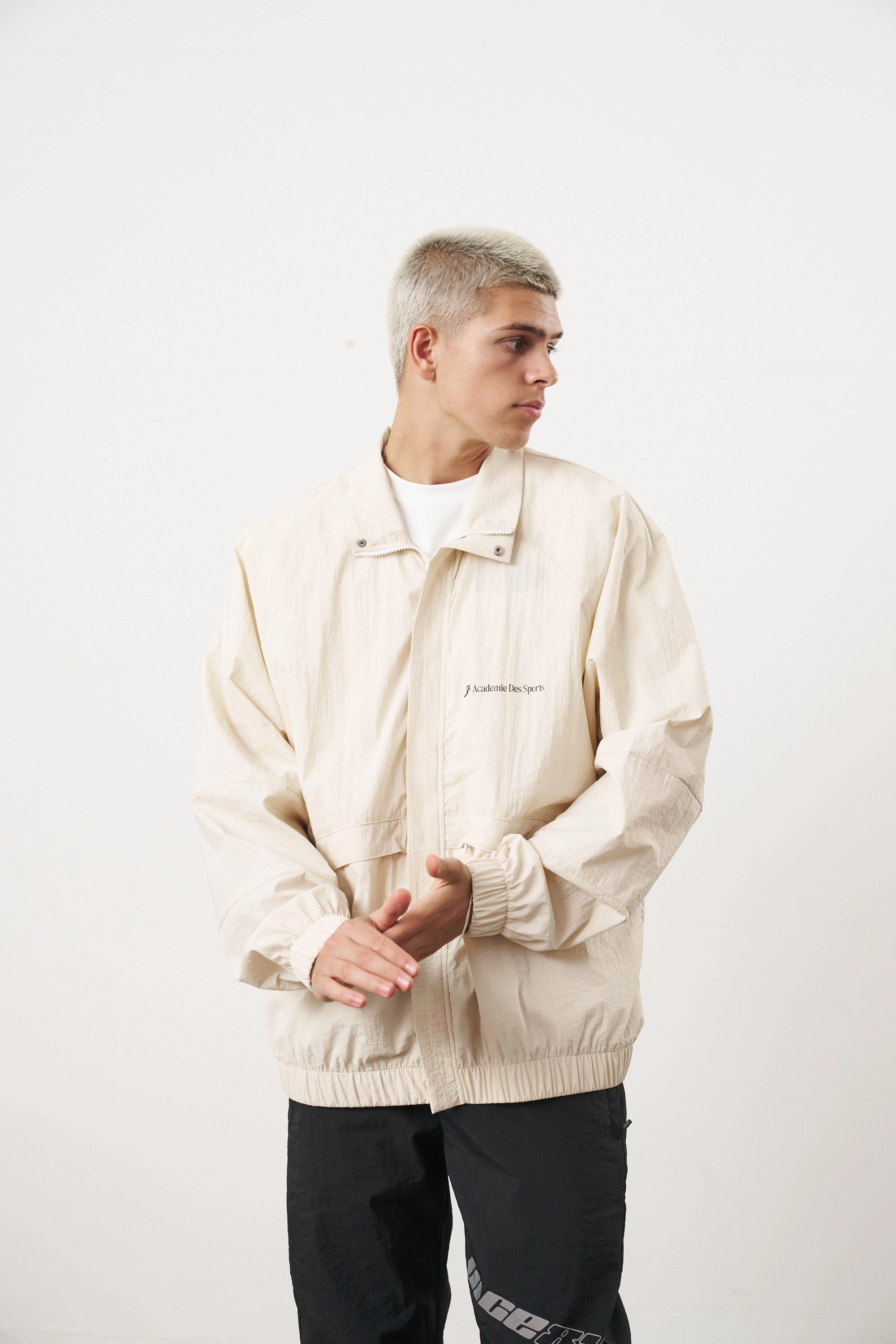 Vice 84 'Olympic Runner' Nylon Track Jacket - Ecru Soft Cover Airtight Fasteners