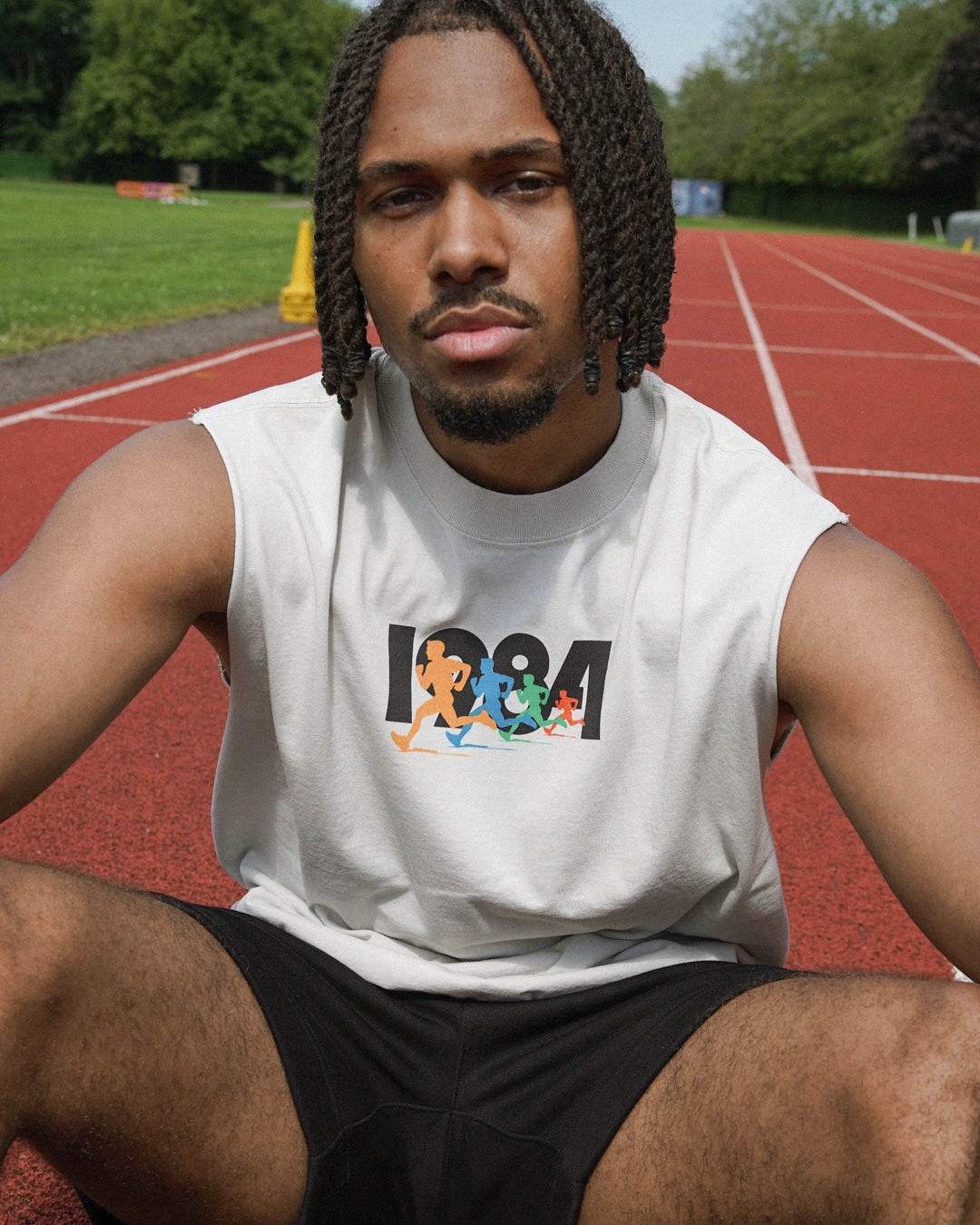 NonIrritatingTags Vice 84 'Olympic Sprinter' Active Tank - Faded Bone