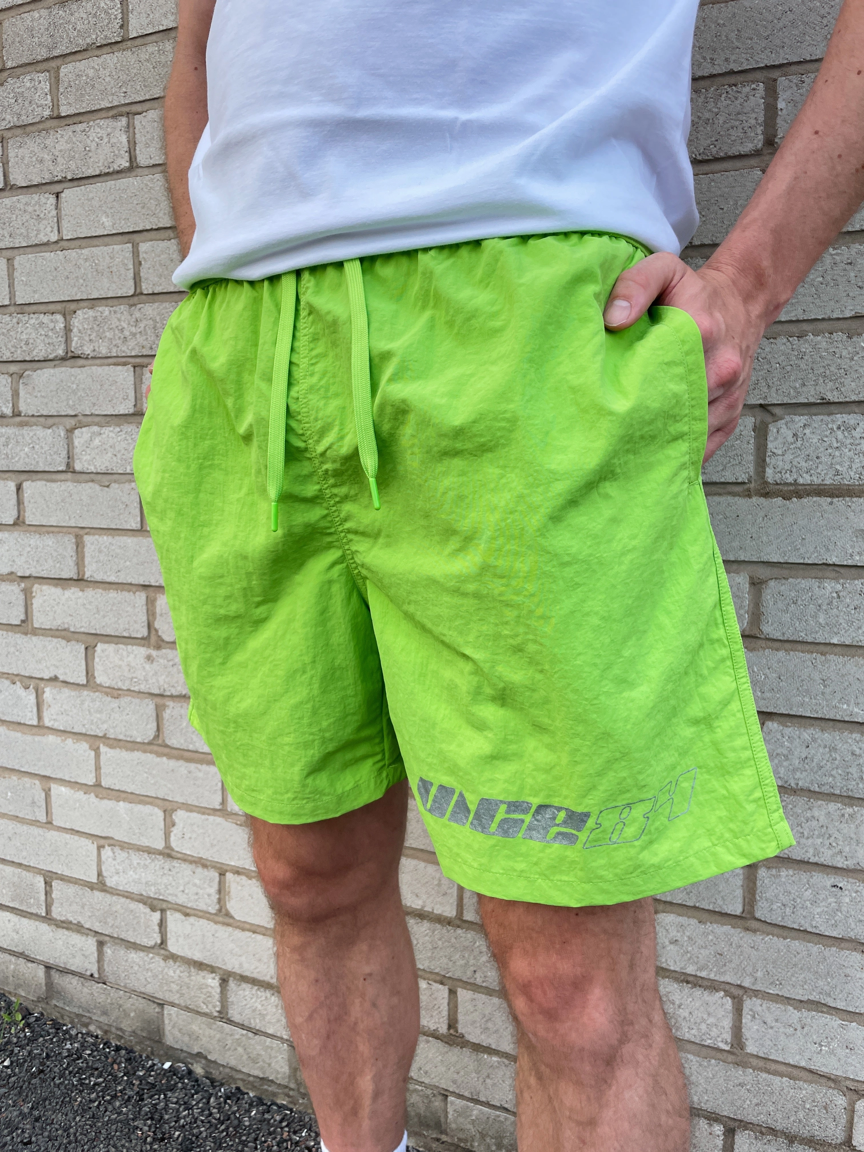 Vice 84 'Racer' Crinkle Recycled Swim Shorts - Citrus Lime Sporty Casual cycling clothing