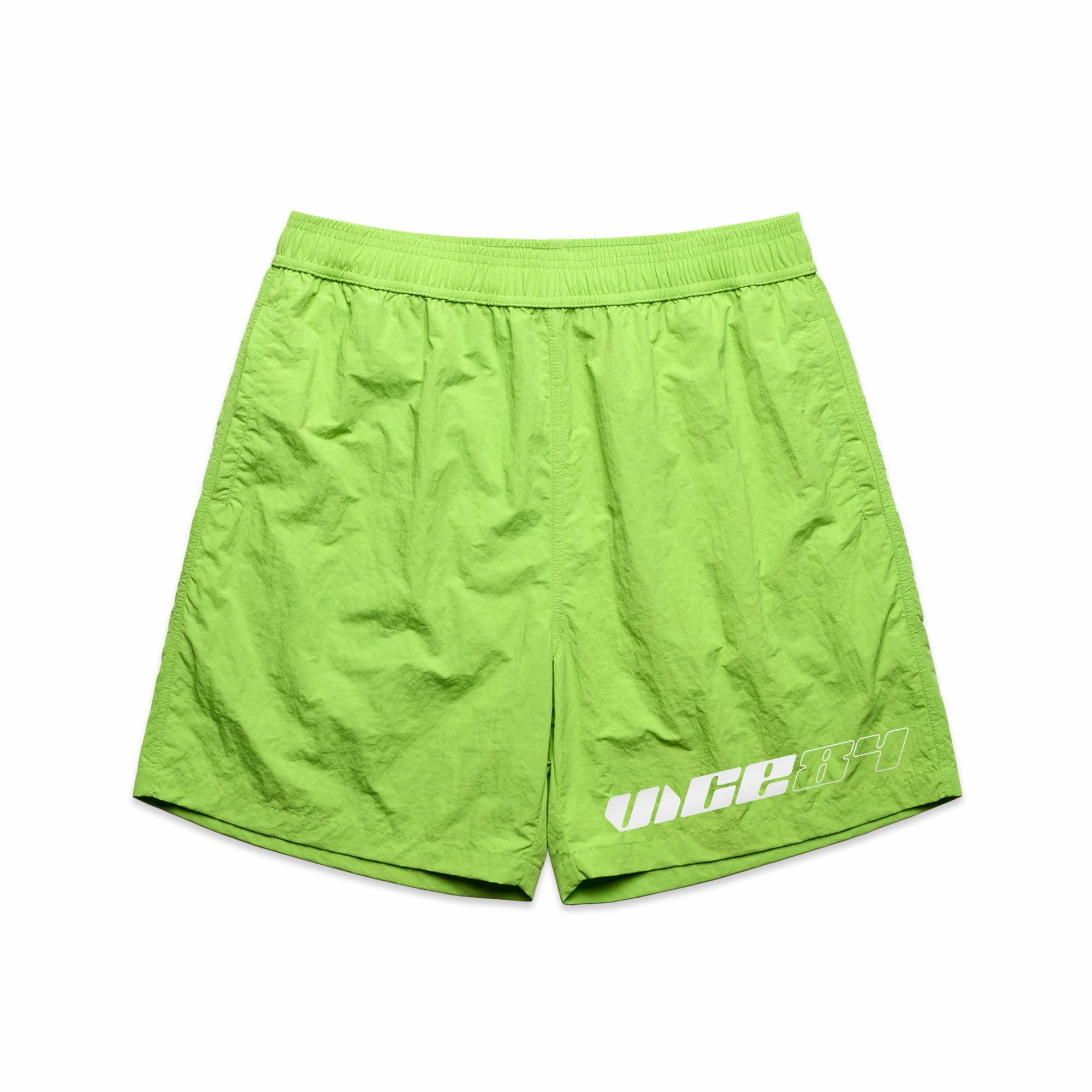 Vice 84 'Racer' Crinkle Recycled Swim Shorts - Citrus Lime Fast Absorption Textile