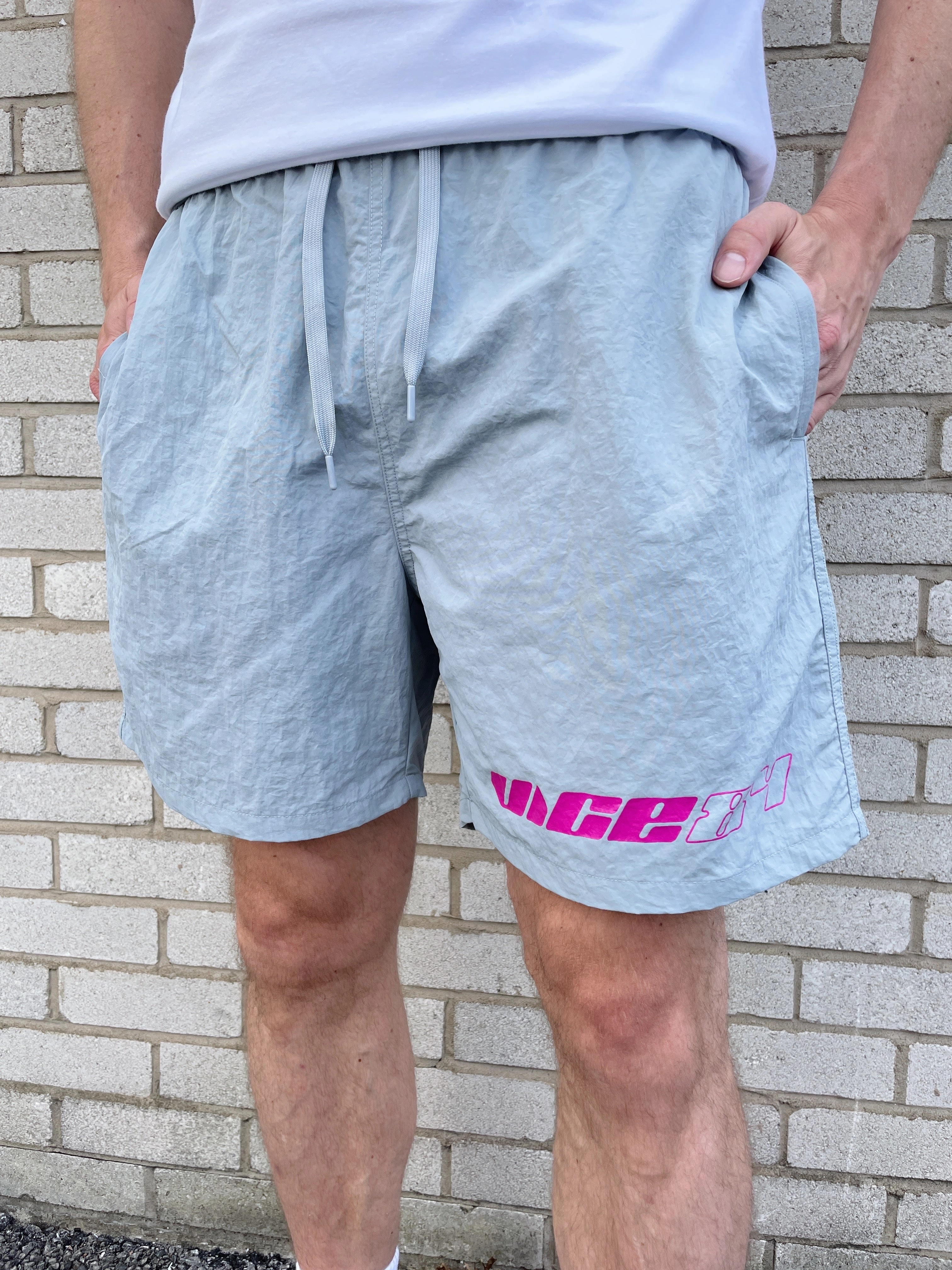 Vice 84 'Racer' Crinkle Recycled Swim Shorts - Smoke Grey Four Way Stretch Fabric