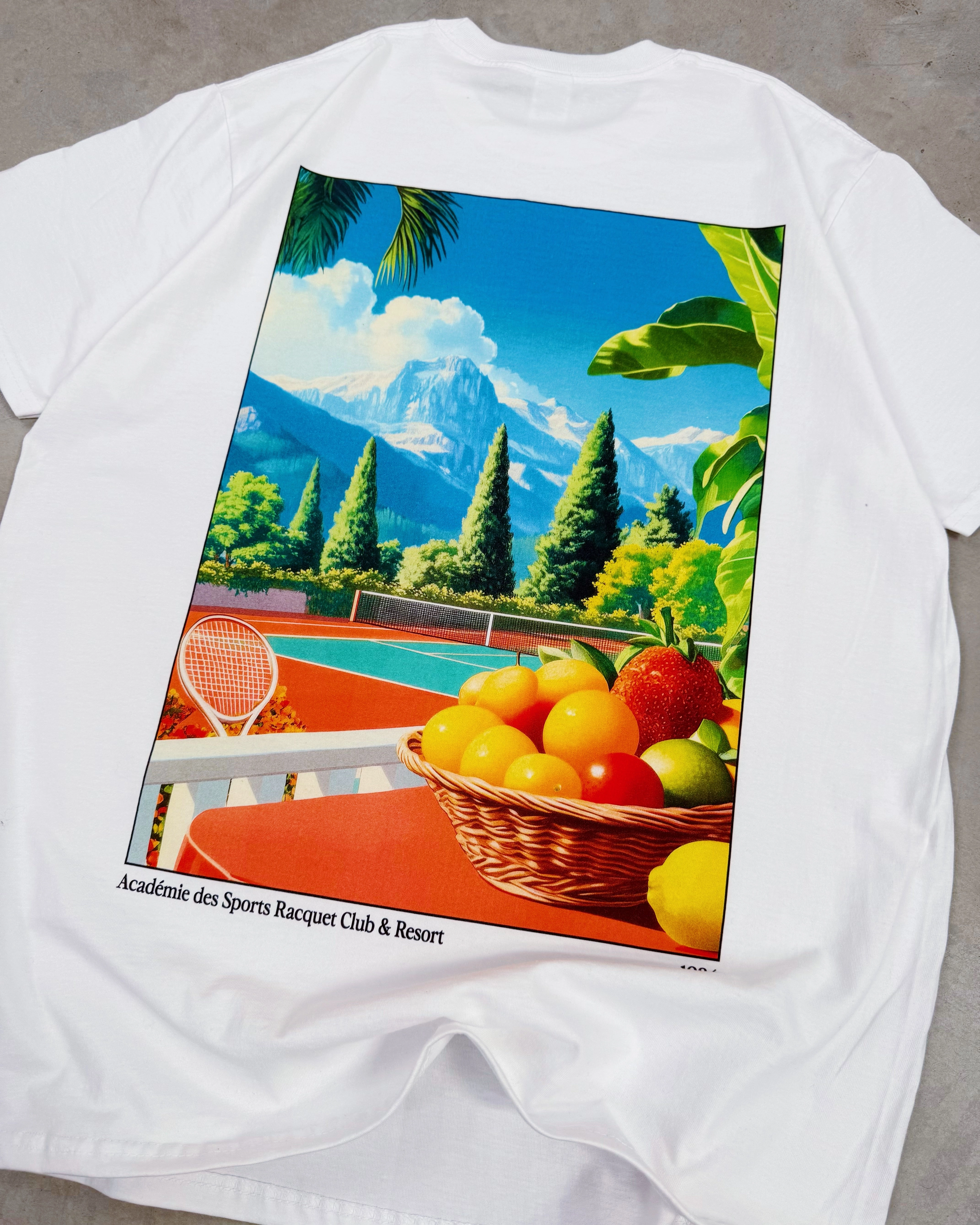 Vice 84 'Racquet Club' Tee - White Easy Care Fabric Eco Conscious Production