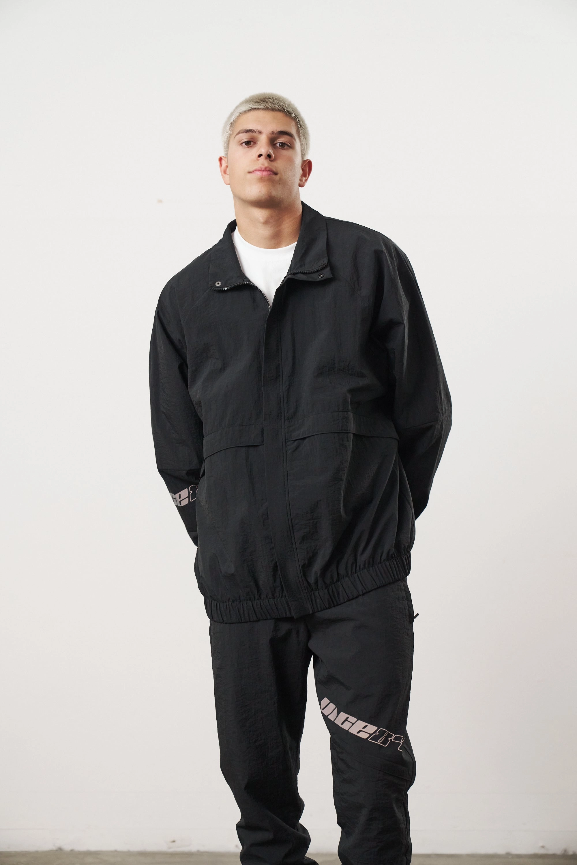 Vice 84 'Reflective Racer' Nylon Track Jacket - Black RecycledPolyester Modern Functional Design