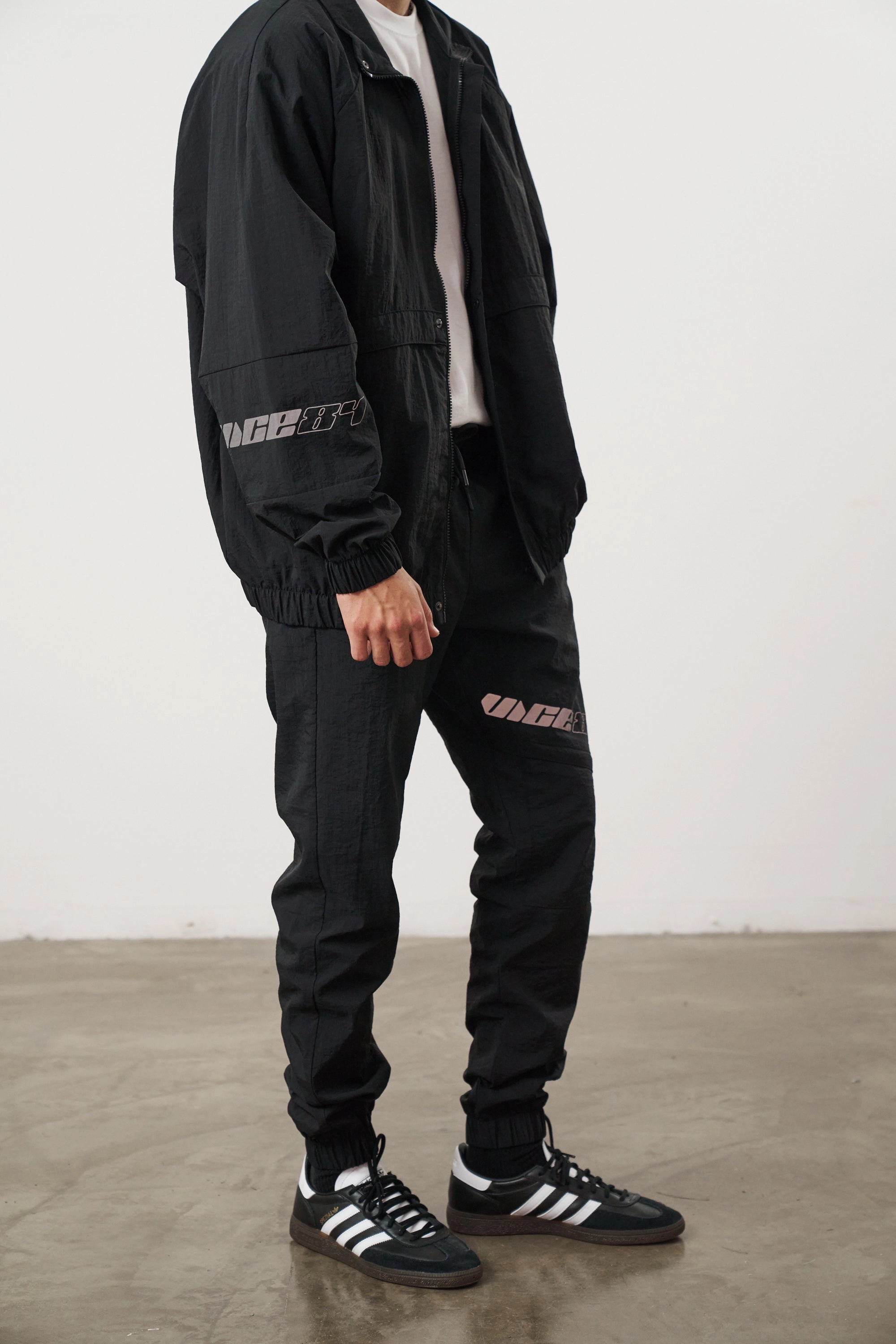 Taped Seam Construction Soft Fleece Vice 84 'Reflective Racer' Nylon Track Jacket - Black