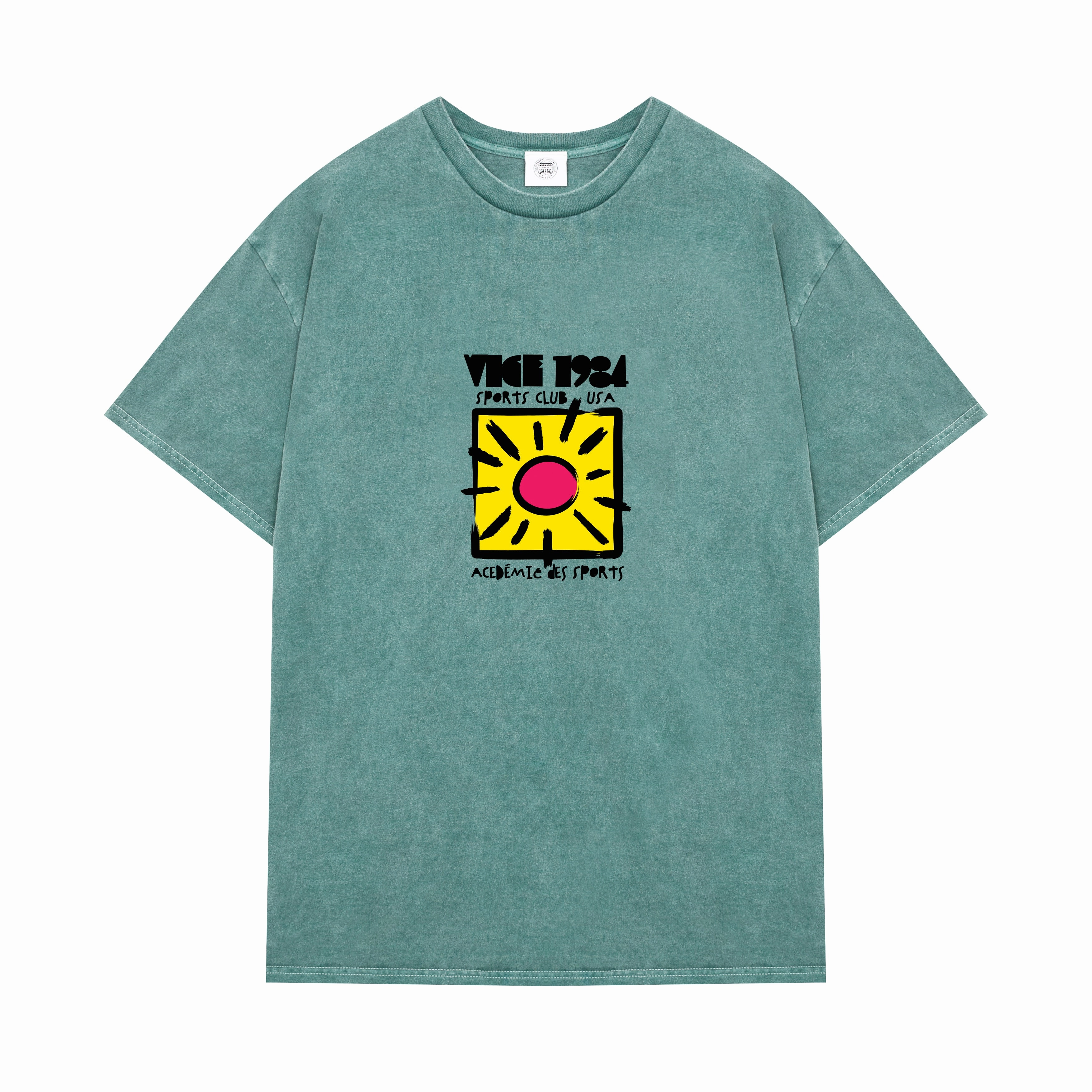 Vice 84 'Sun Sports Club' Vintage Washed Tee - Sage Simple Wear Urban Smart