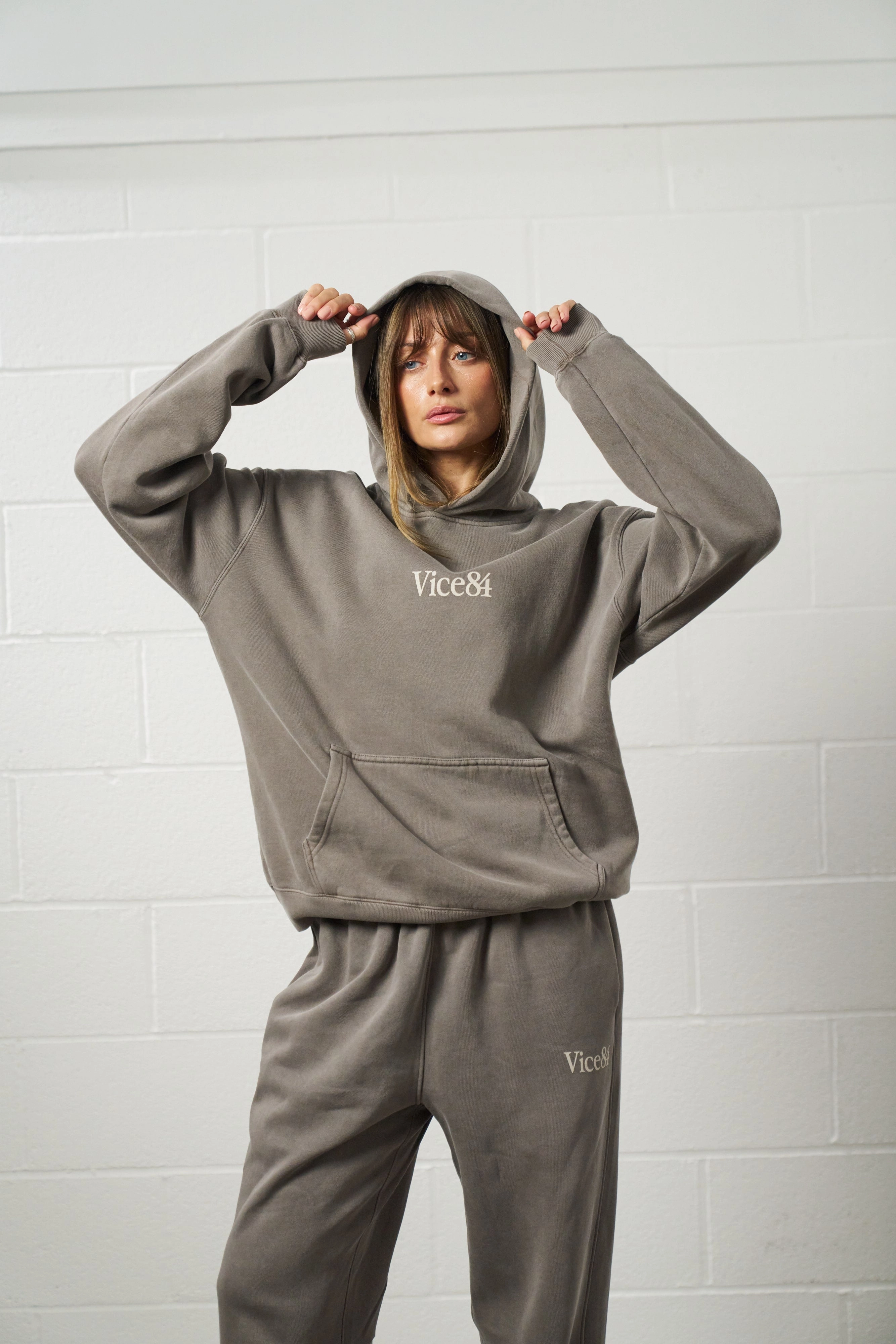 Vice 84 Premium Hoodie - Faded Grey Zippered Front Closure Butterfly like