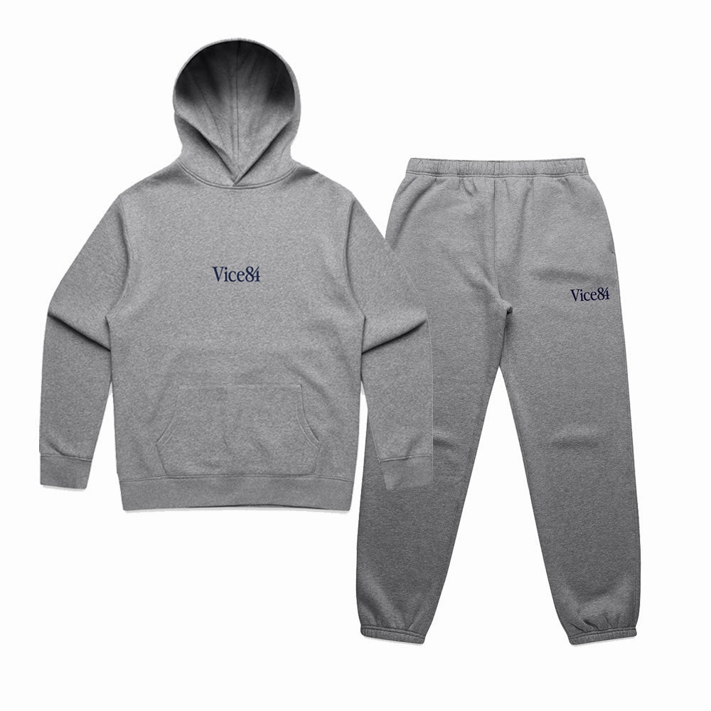 Faux Fur Trim Kangaroo like Vice 84 Premium Hoodie & Jogger Set - Grey