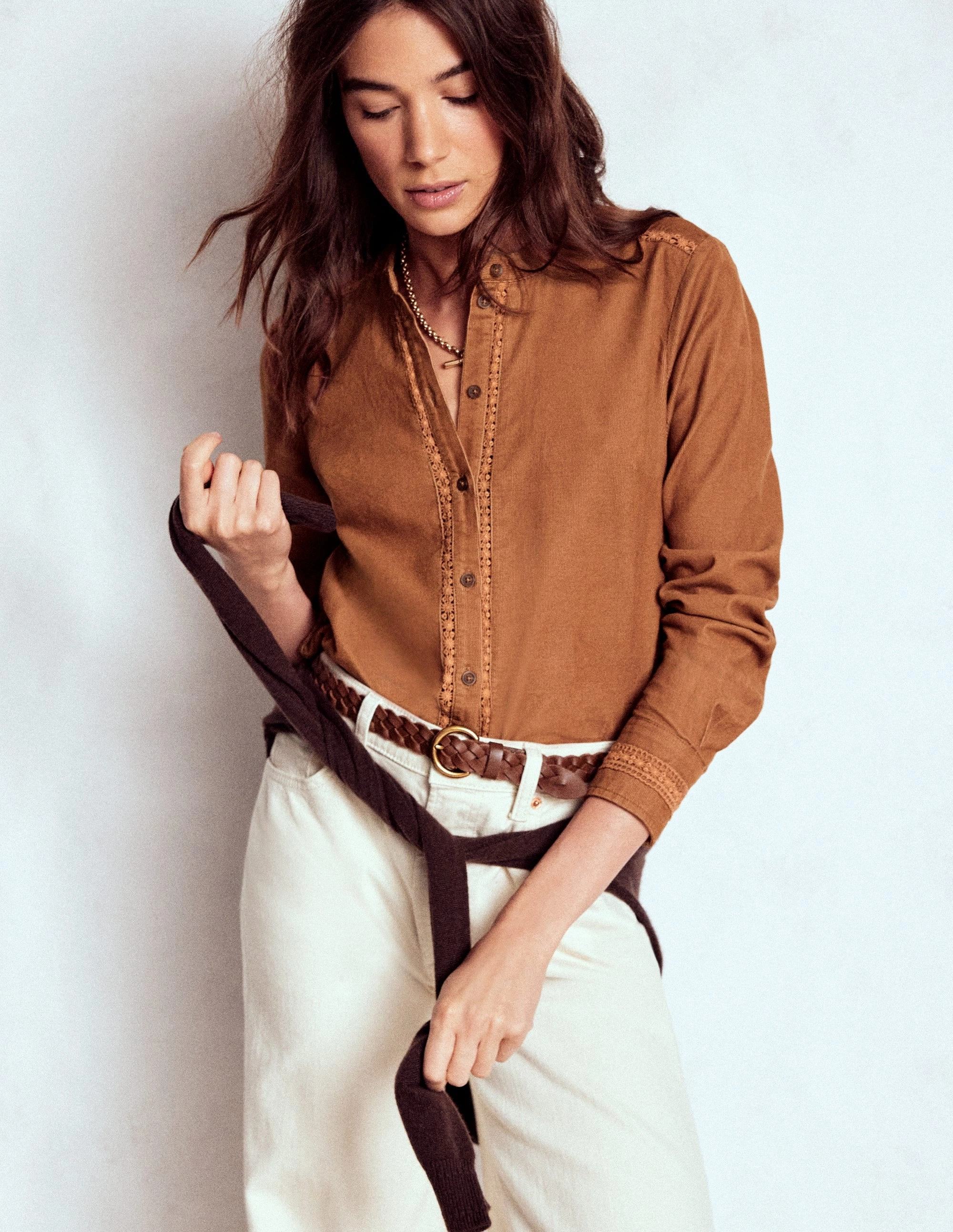 Victoria Cord Shirt-Ginger Adjustable Hemlines Garment Washed Quick Dry Fabric