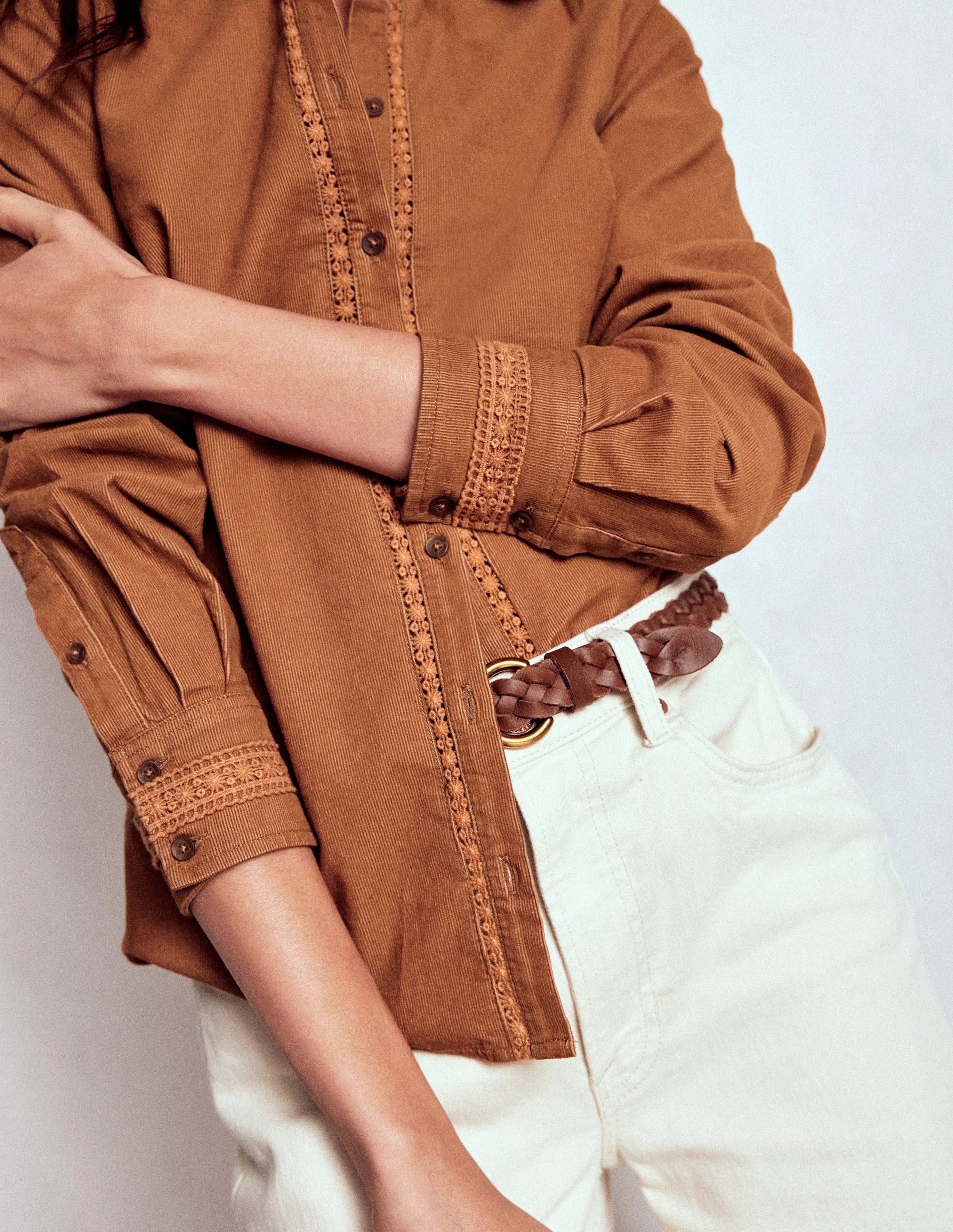 EthicallySourced Victoria Cord Shirt-Ginger Adjustable Hemlines