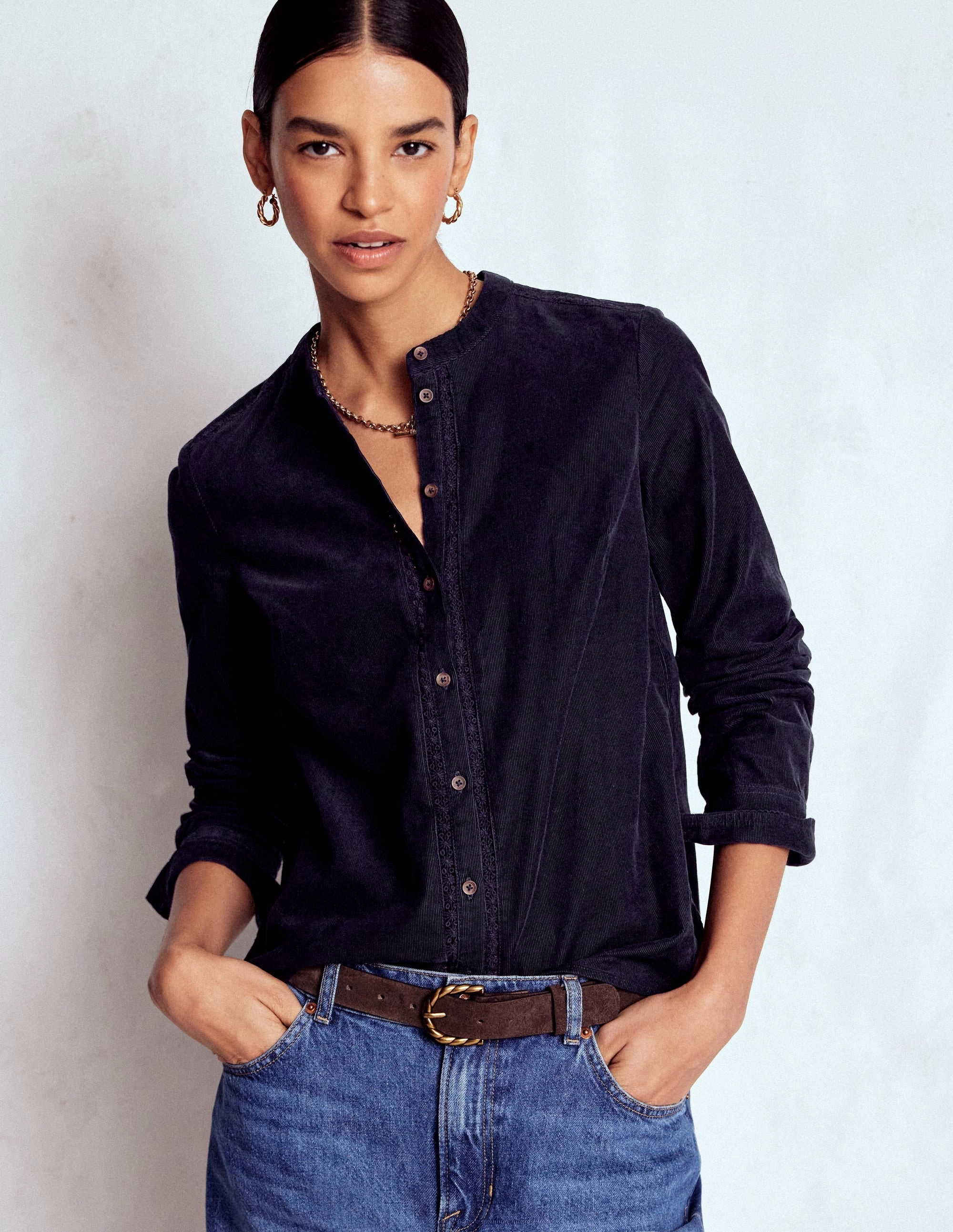 Sleeveless Tee Victoria Cord Shirt-Navy NonToxic Processing