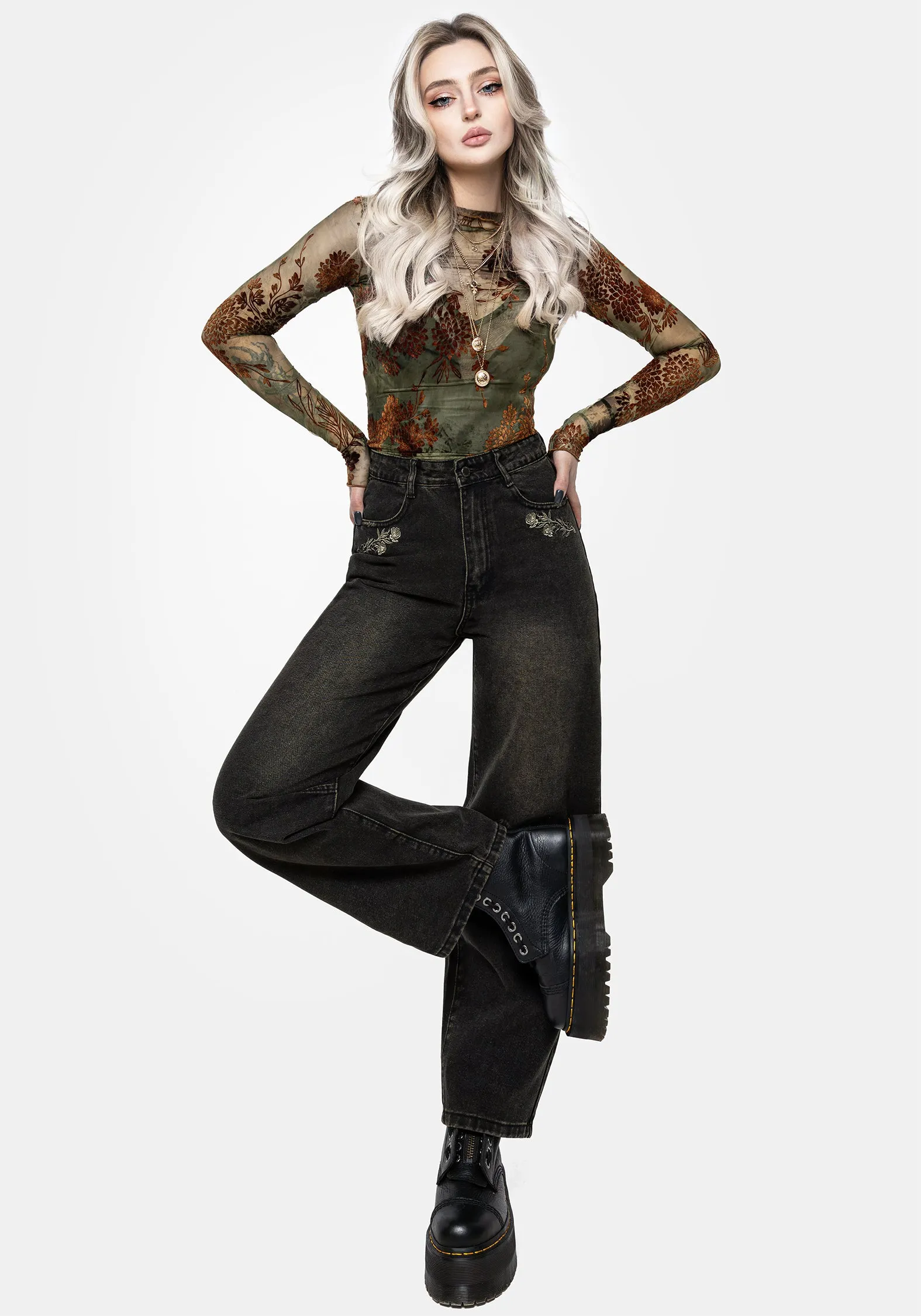 Veltha Floral Embroidered Denim Barrel Leg Jeans Affordable Fashion Lover Morning Stroll Stretch
