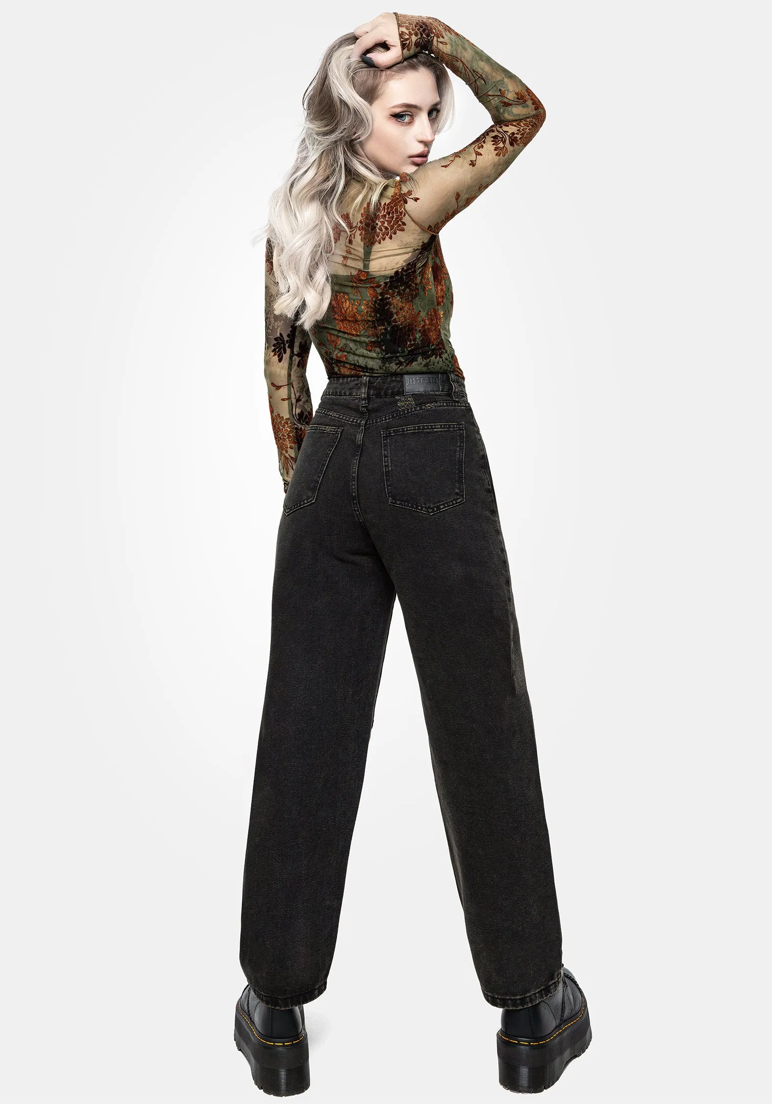 Veltha Floral Embroidered Denim Barrel Leg Jeans Minimalist Style Festival Outfit Loose Classic Office Wear