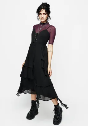 Feminine Design Lower Hem Corsair Lace Front Asymmetric Midi Dress