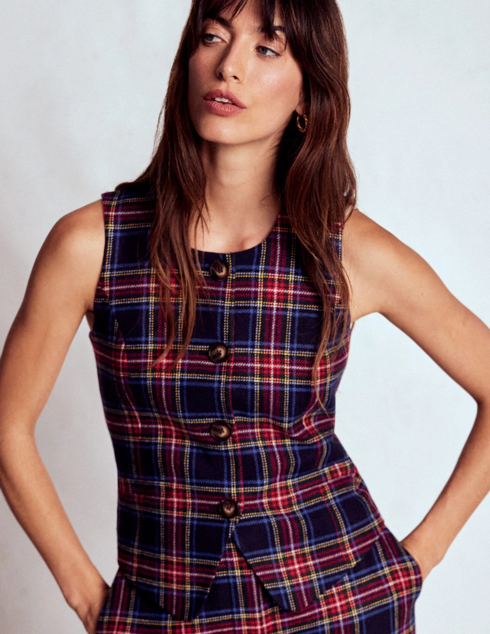 Smooth Zipper Glides Weekend Ready Tailored Check Waistcoat-Navy, Green and Red Check