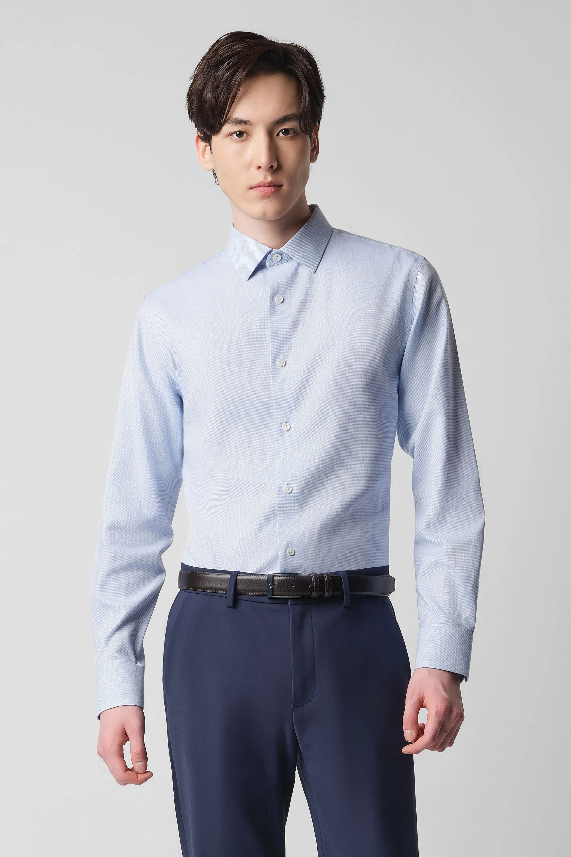 Anti Static Treatment Comfort Wear VISDRY? Basketweave Dress Shirt | Light Blue 24934N
