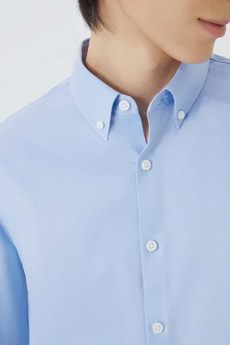 VISDRY? Twill Button-Down Smart Shirt | Light Blue 9773NZ Smooth Zipper Design