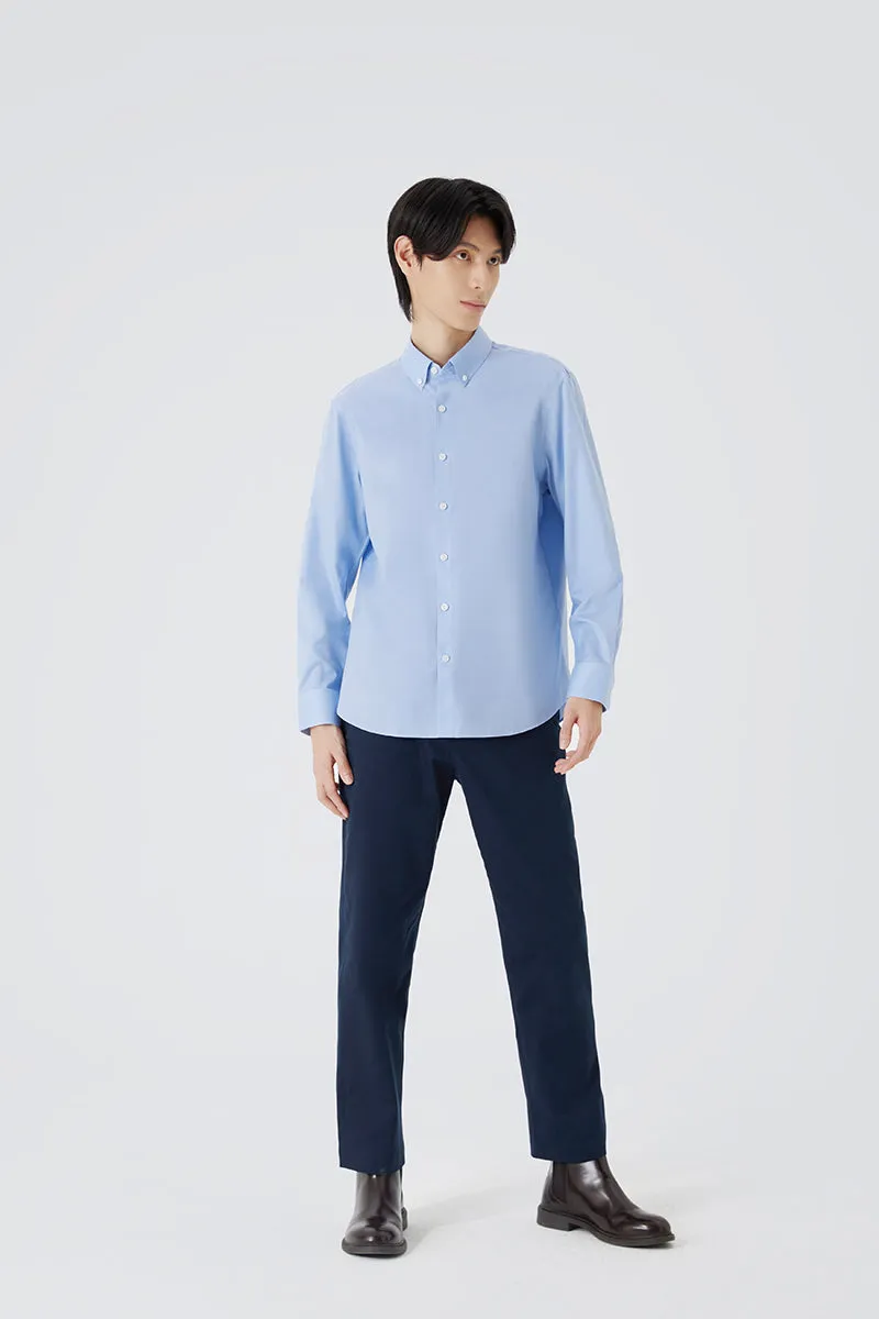 VISDRY? Twill Button-Down Smart Shirt | Light Blue 9773NZ Subtle Details