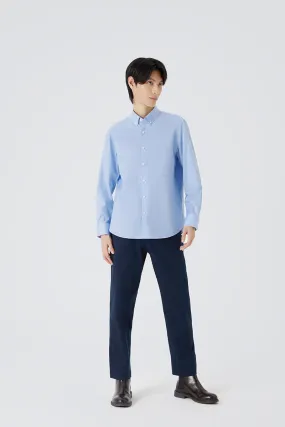 VISDRY? Twill Button-Down Smart Shirt | Light Blue 9773NZ Subtle Details